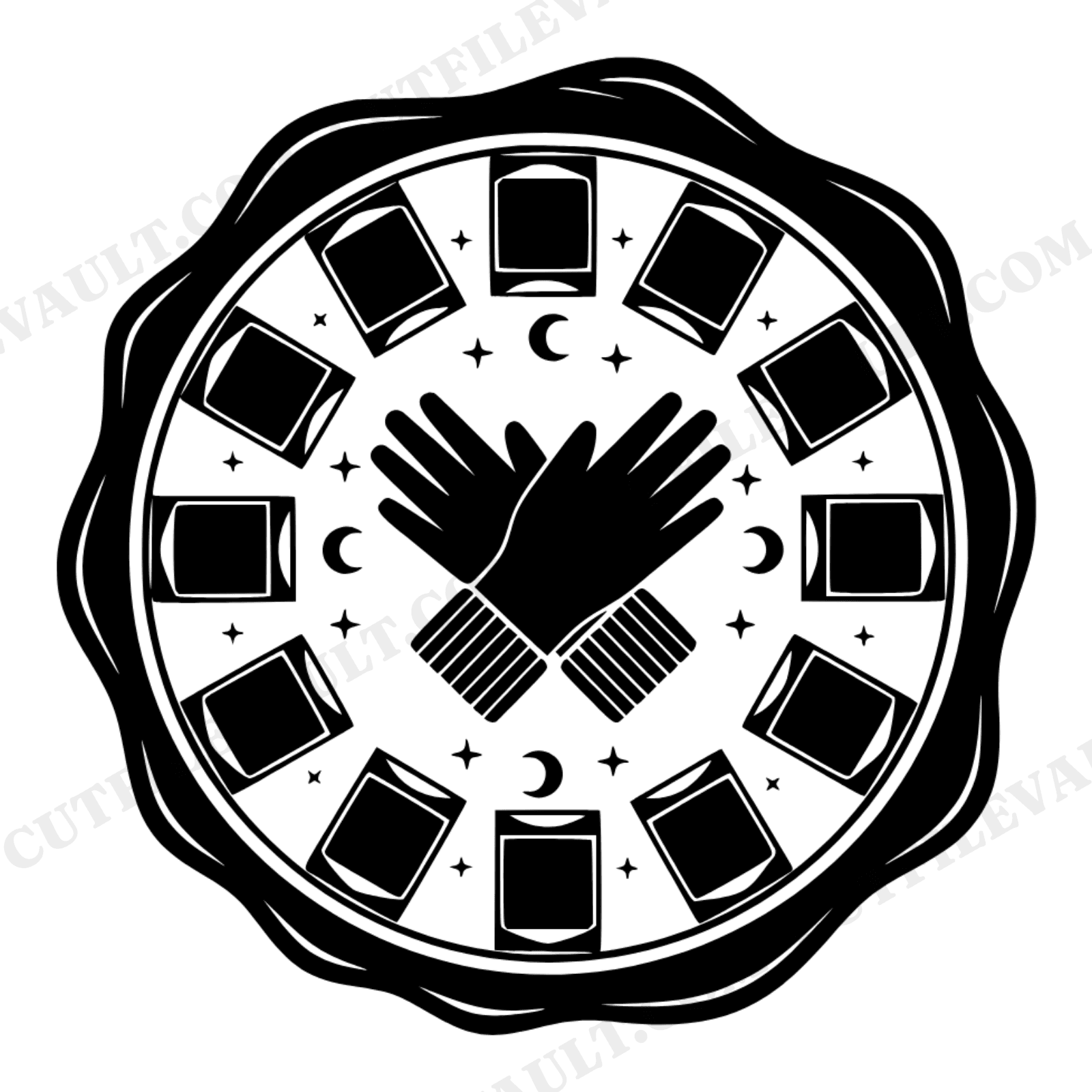 Celestial Gardener Mom SVG PNG, Wax Seal Mother's Day Design, Mystical Garden Gloves Seed Packets Cut File, view 1