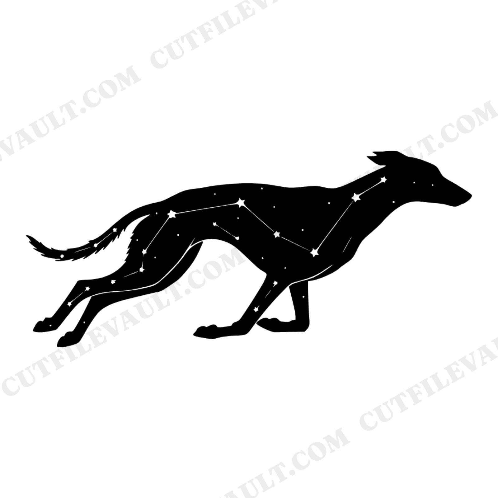 Celestial Greyhound Constellation SVG PNG, Retro 70s Dog Silhouette, National Dog Day Cut File, view 1