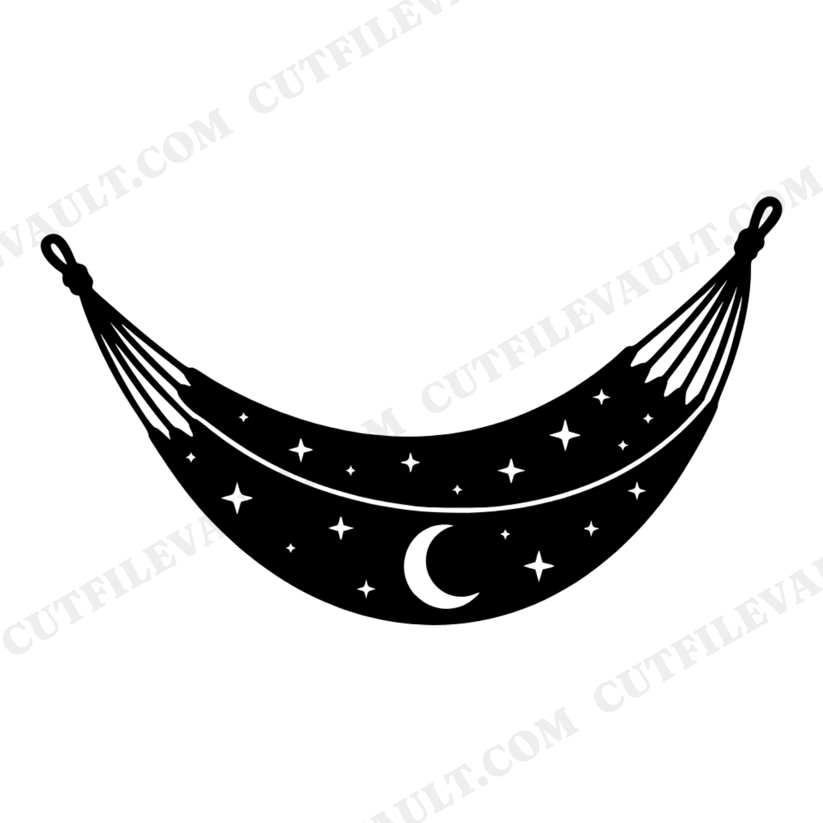 Celestial Hammock SVG PNG, Crescent Moon Stars Cut File, Mystical Labor Day Relaxation Design, view 1