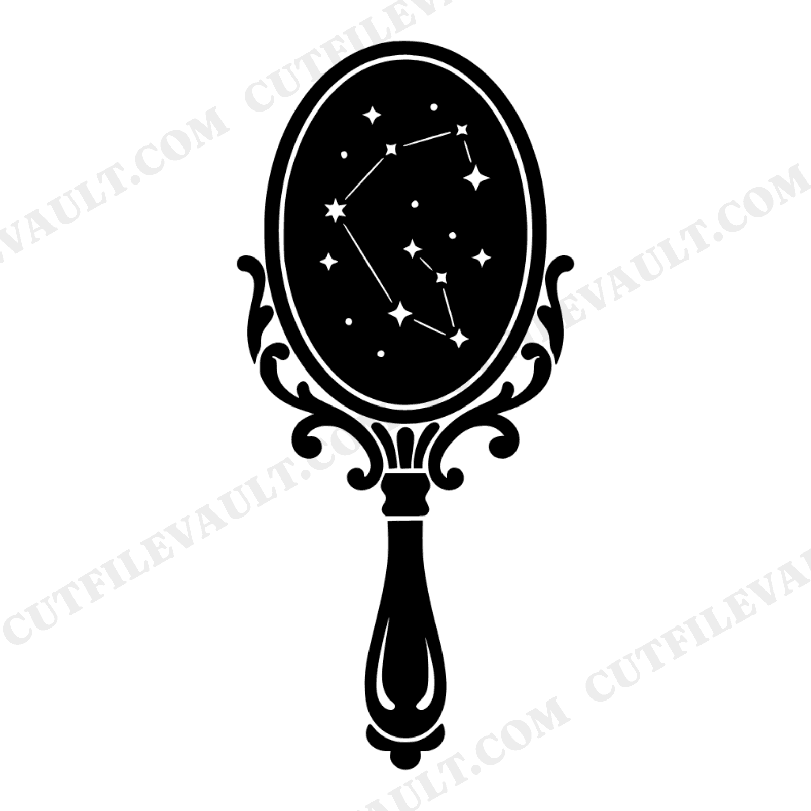 Celestial Hand Mirror SVG PNG, Constellation Stars Antique Mirror Cut File, Boho Mother's Day SVG, view 1