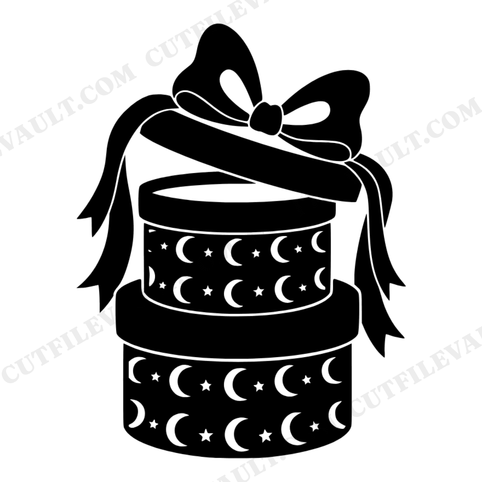 Celestial Hat Box Stack SVG PNG, Vintage Moon Stars Bow Cut File, Mystical Mother's Day Craft, view 1