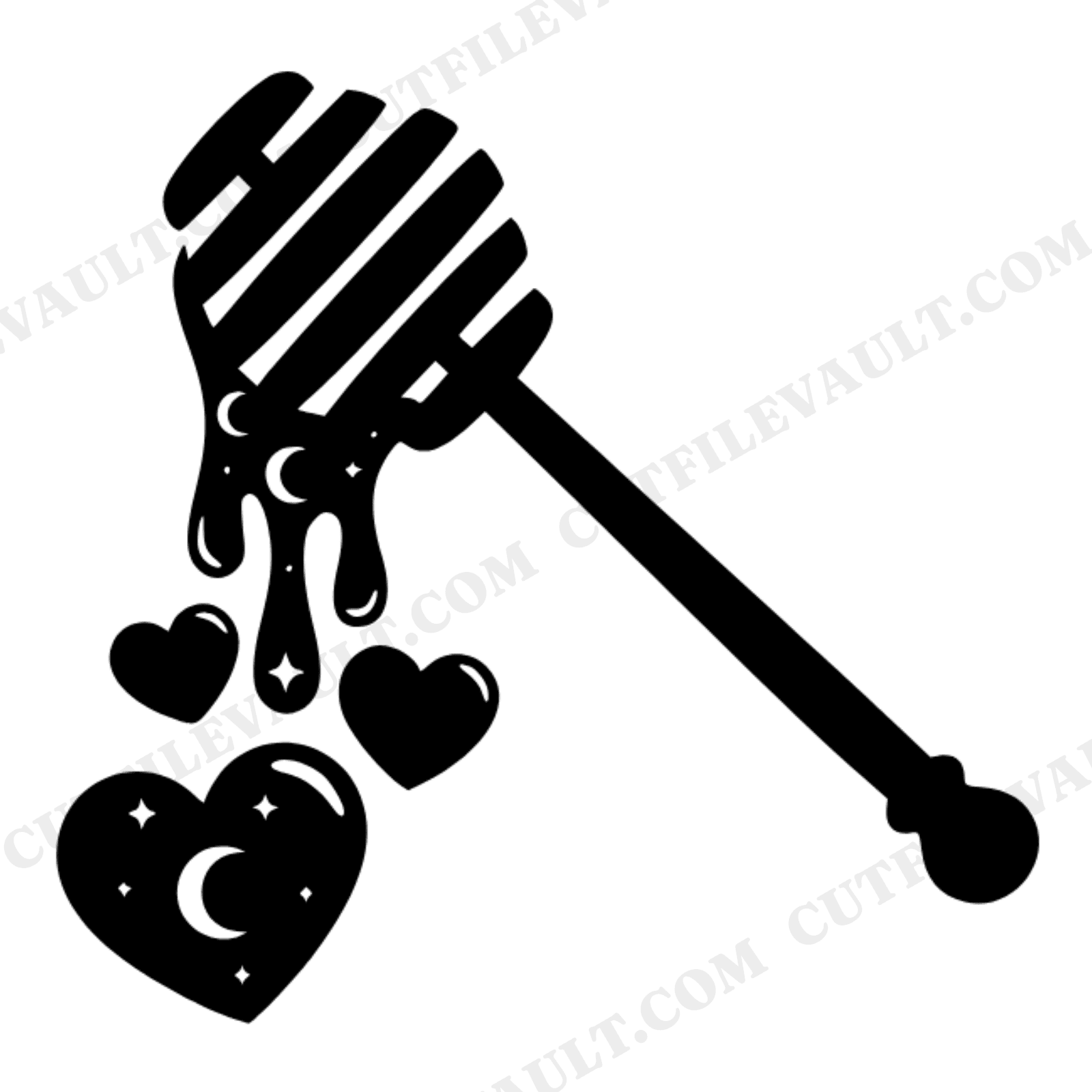 Celestial Honey Dipper SVG PNG, Mystical Heart Drops, Wedding Craft Cut File, Sweet Beginnings, view 1