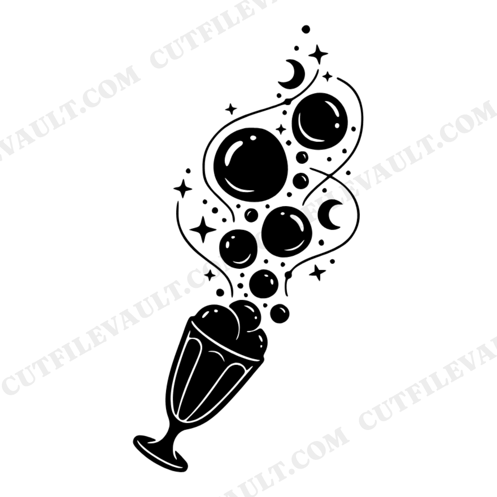 Celestial Ice Cream Float SVG PNG, Constellation Bubbles Cut File, Boho Ice Cream Glass Design, view 1
