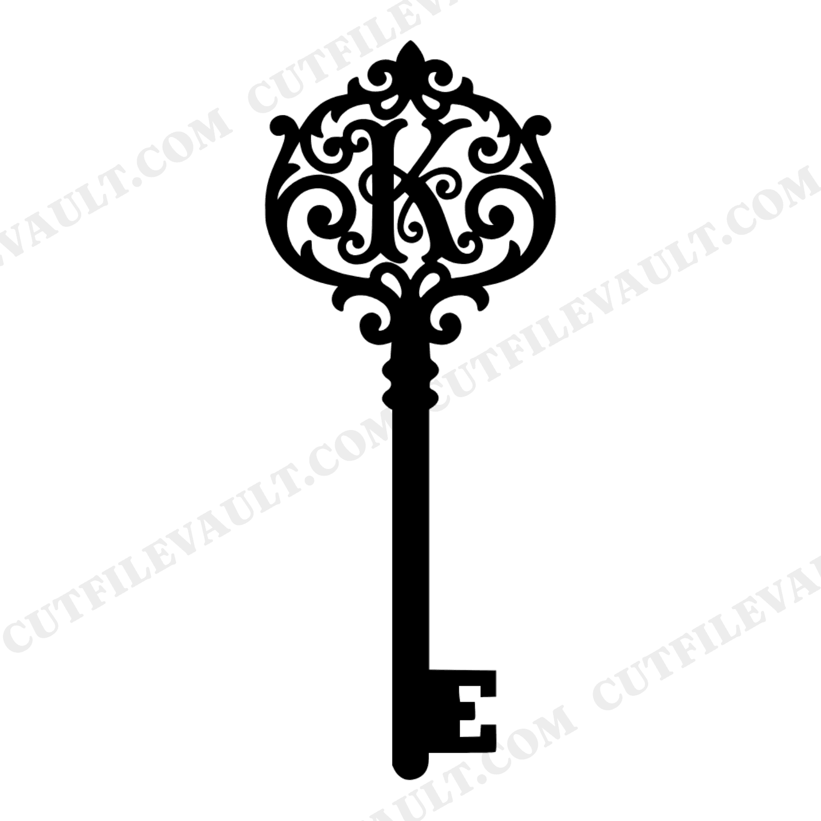 Celestial Knowledge Key SVG PNG, Ornate Skeleton Key Monogram K, Back to School Cut File Design, view 1