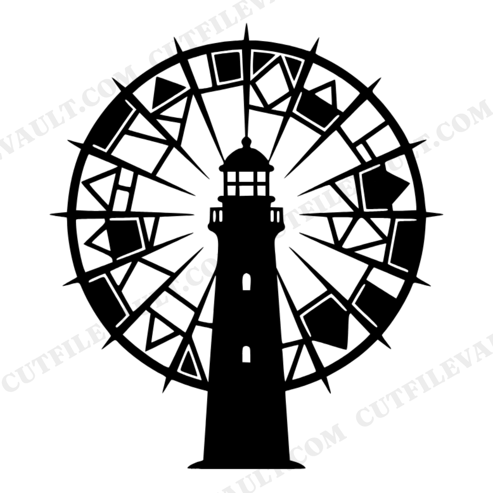 Celestial Lighthouse SVG PNG, Stained Glass Light Rays Cut File, Nautical Mystical Clipart Design, view 1