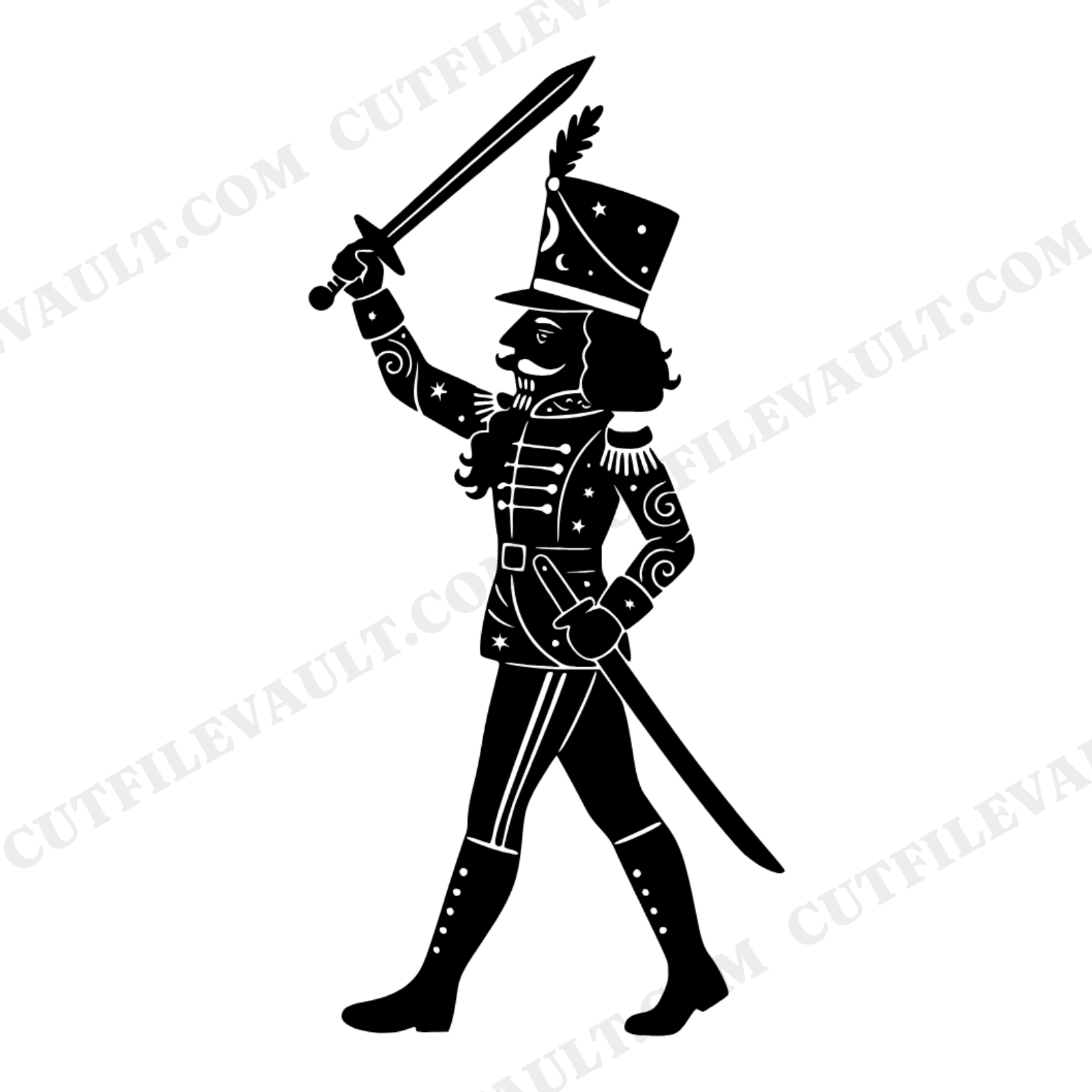 Celestial Nutcracker Soldier SVG PNG, Mystical Christmas Ballet Silhouette Cut File, view 1