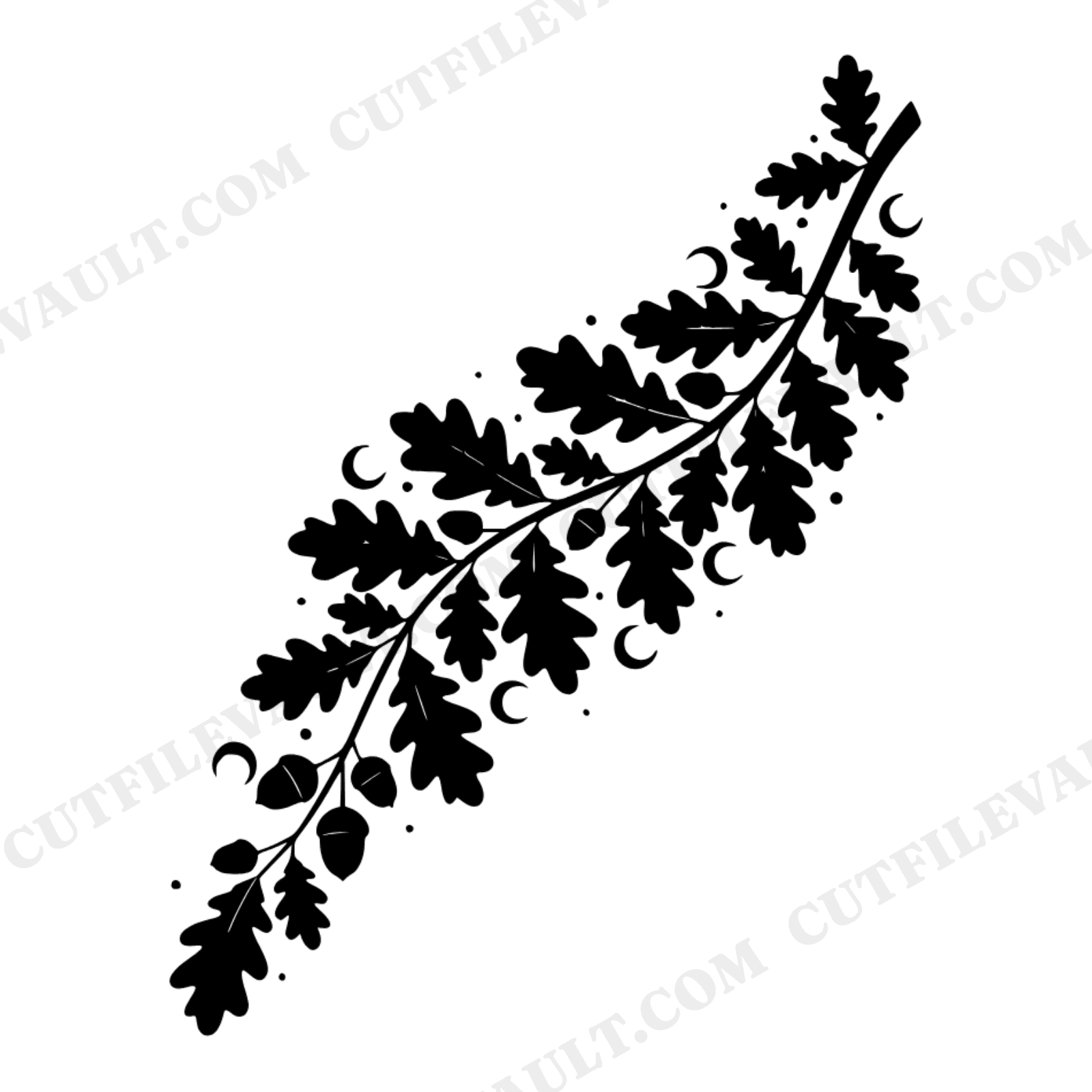 Celestial Oak Branch SVG PNG, Mystical Acorn Moon Cut File, Autumn Harvest Cottagecore Design, view 1