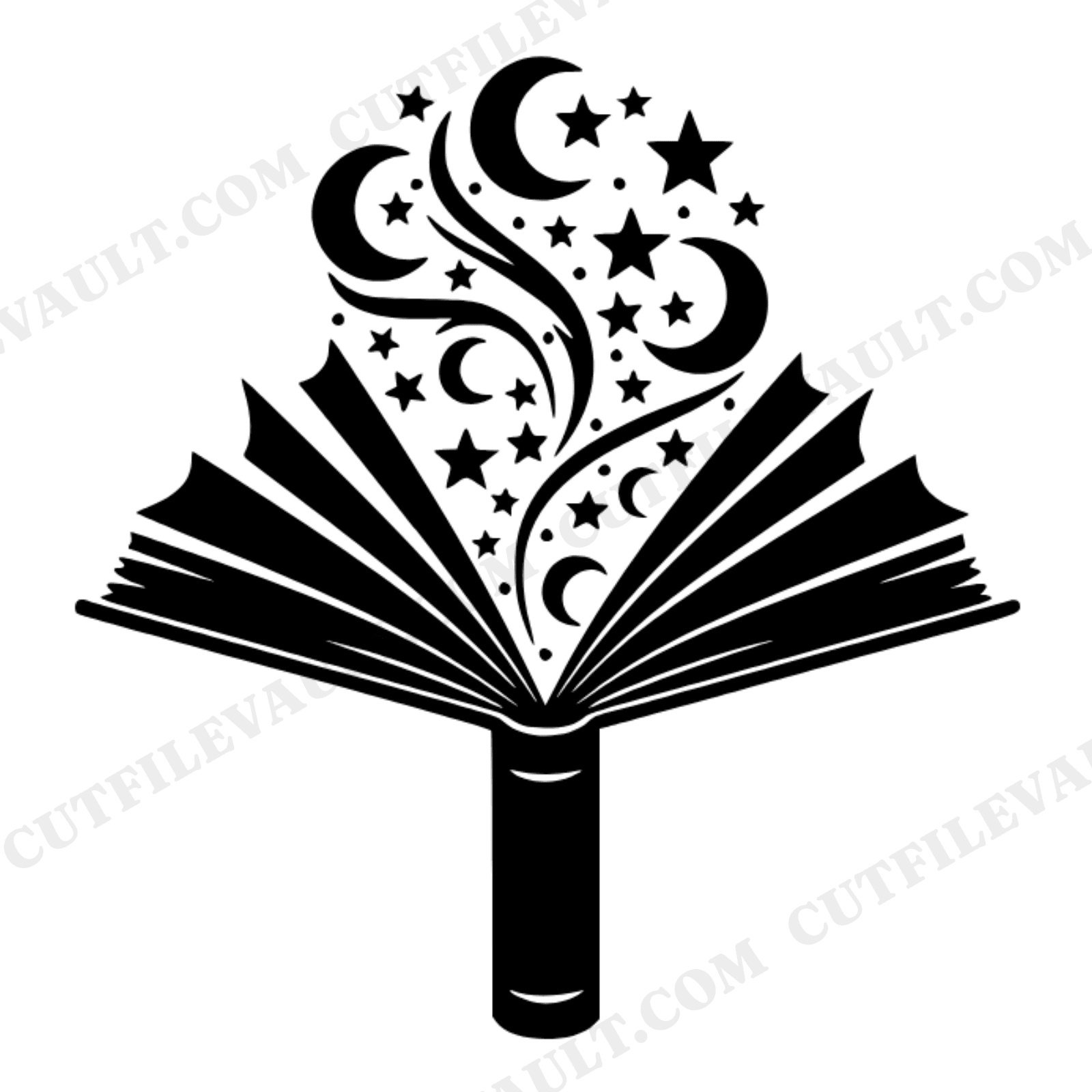 Celestial Open Book SVG PNG, Accordion Fan Pages with Moon Stars, World Teachers Day Cut File, view 1