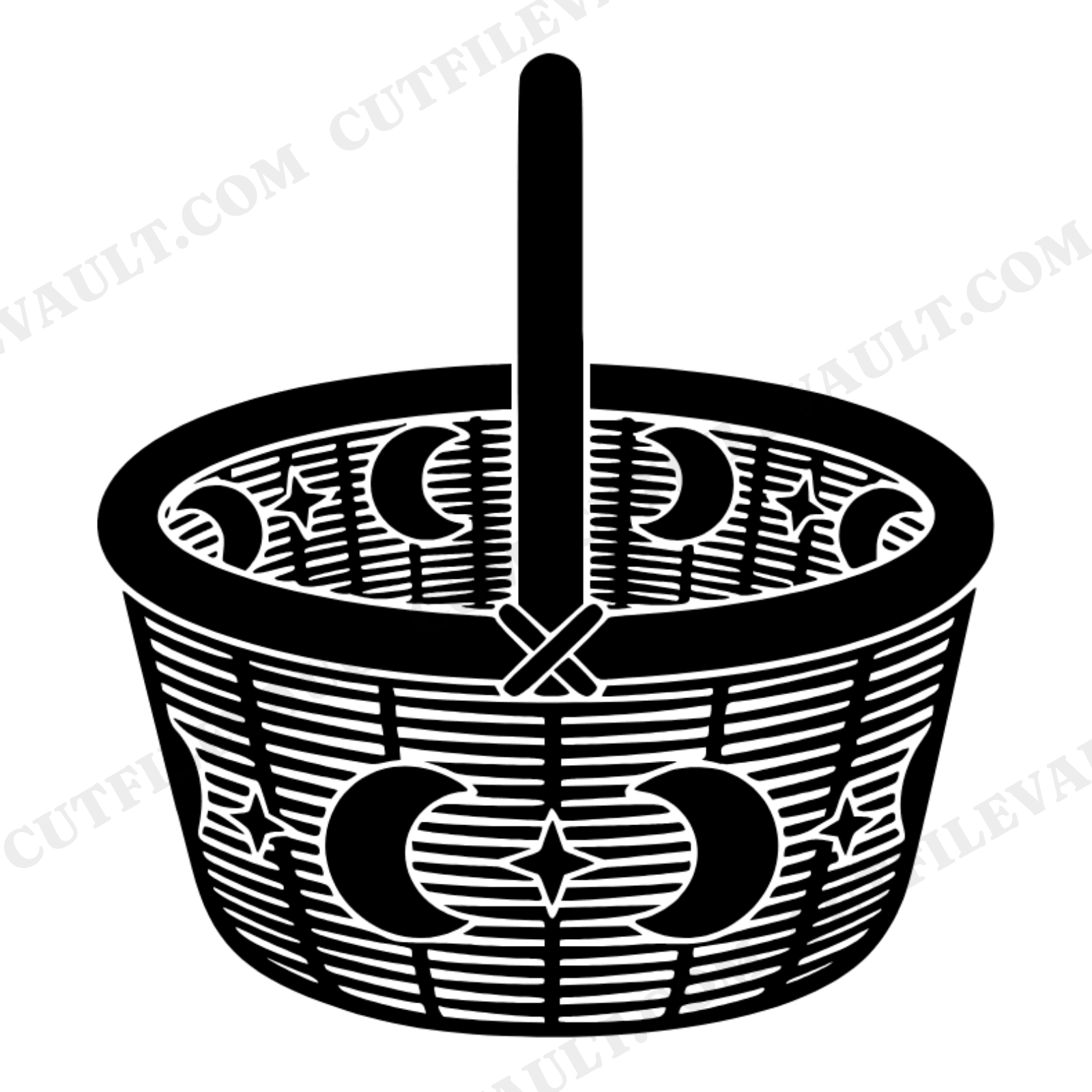 Celestial Picnic Basket SVG Top View Moon Handle Cut File PNG Mystical Woven Basket Overhead Design, view 1