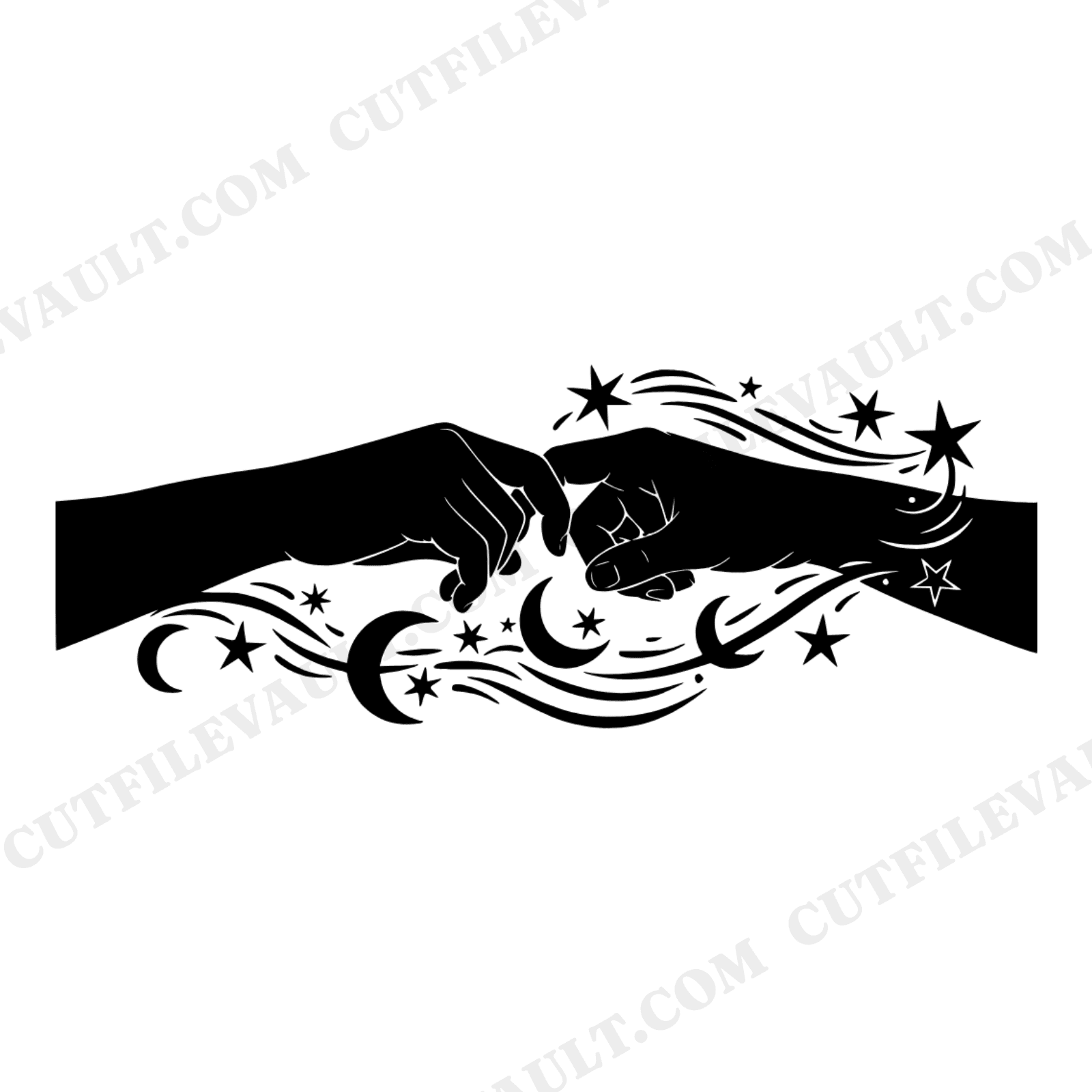 Celestial Pinky Promise SVG PNG, Moon and Stars Friendship Hands Cut File, Best Friends Day Design, view 1