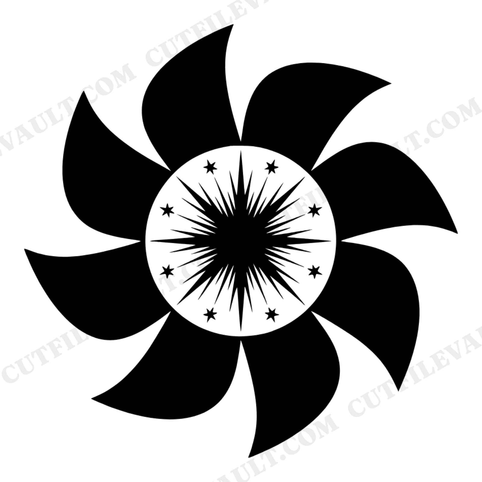 Celestial Pinwheel Mandala SVG PNG, Eight Pointed Starburst Cut File, Mystical Bohemian Design, view 1