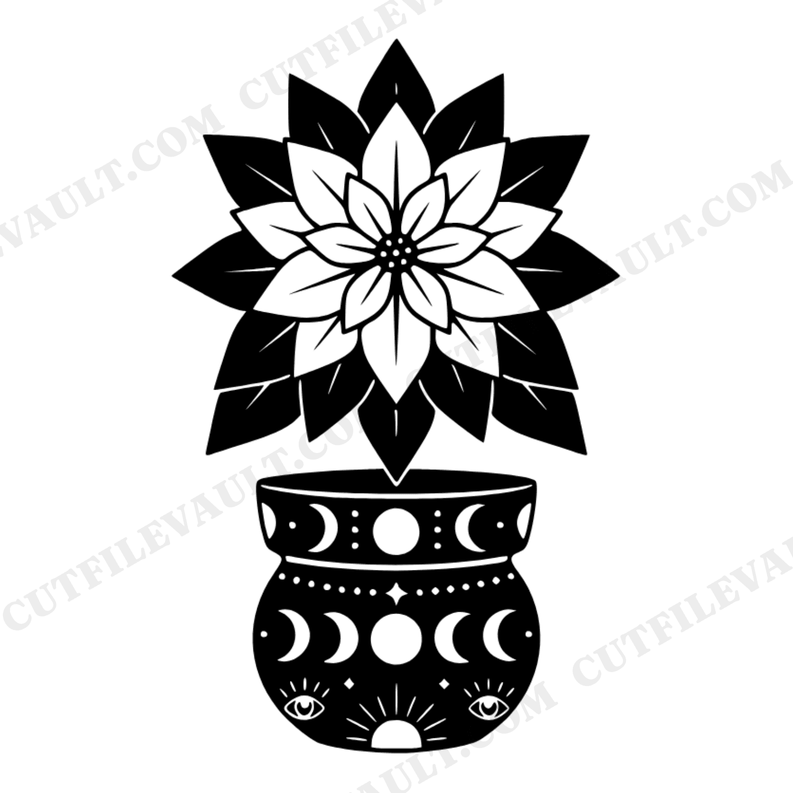 Celestial Poinsettia Star SVG PNG, Mystical Pot Christmas Flower Cut File, Bohemian Holiday Decor, view 1