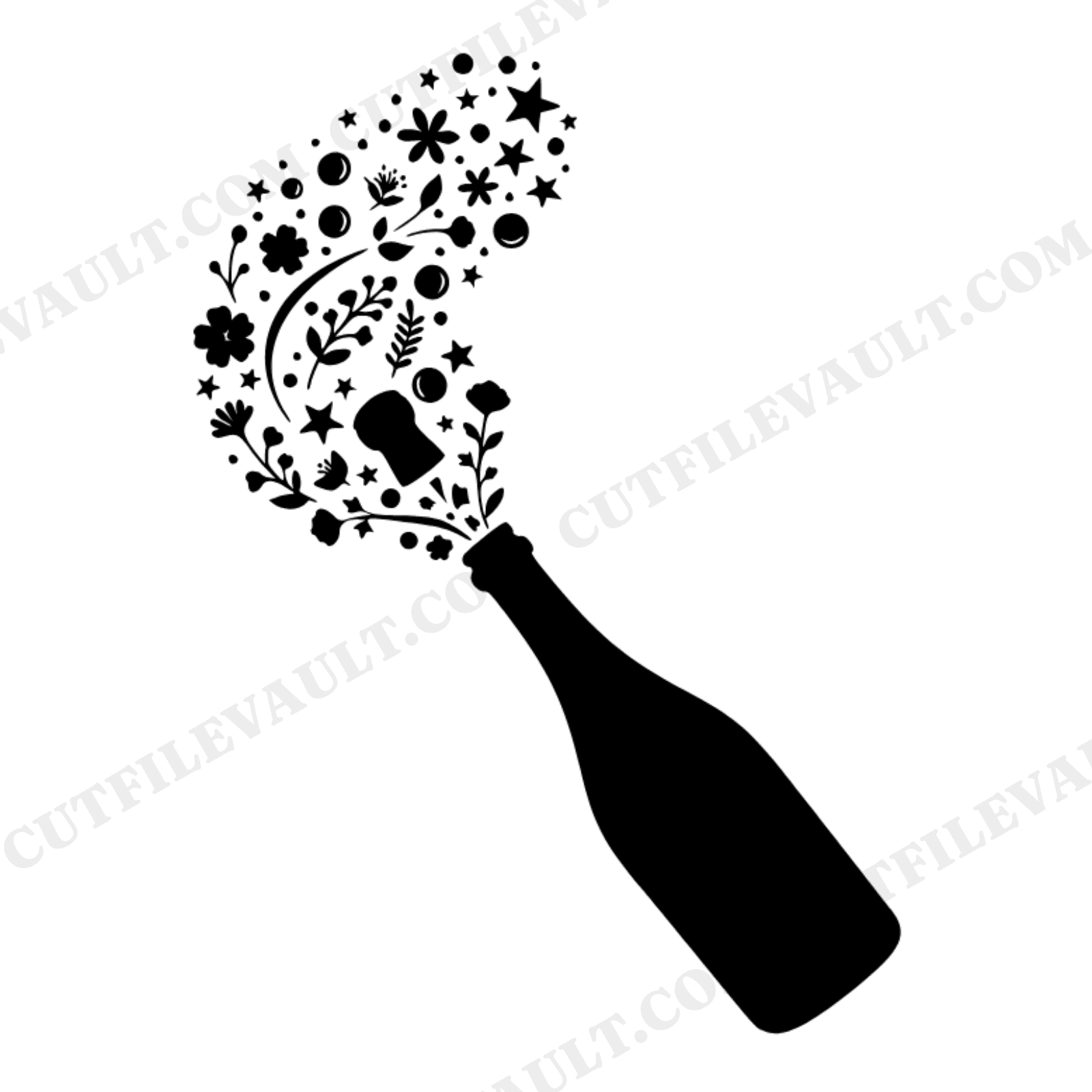Celestial Prosecco Bottle SVG PNG, Champagne Pop Cottagecore Stars Bubbles Cut File for Cricut, view 1
