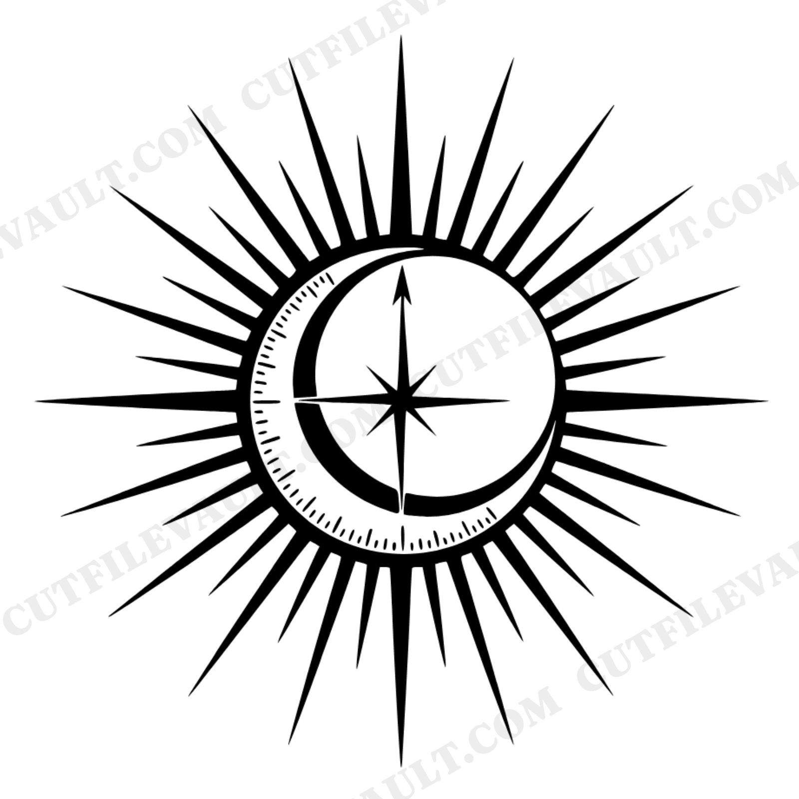 Celestial Protractor Moon SVG PNG, Art Nouveau Back to School Cut File, Geometric Crescent Moon, view 1