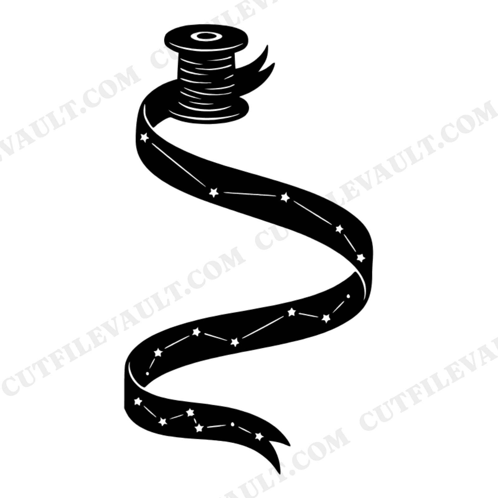 Celestial Ribbon Spool SVG PNG, Vintage Constellation Spiral Cut File, Craft Room Decor, view 1