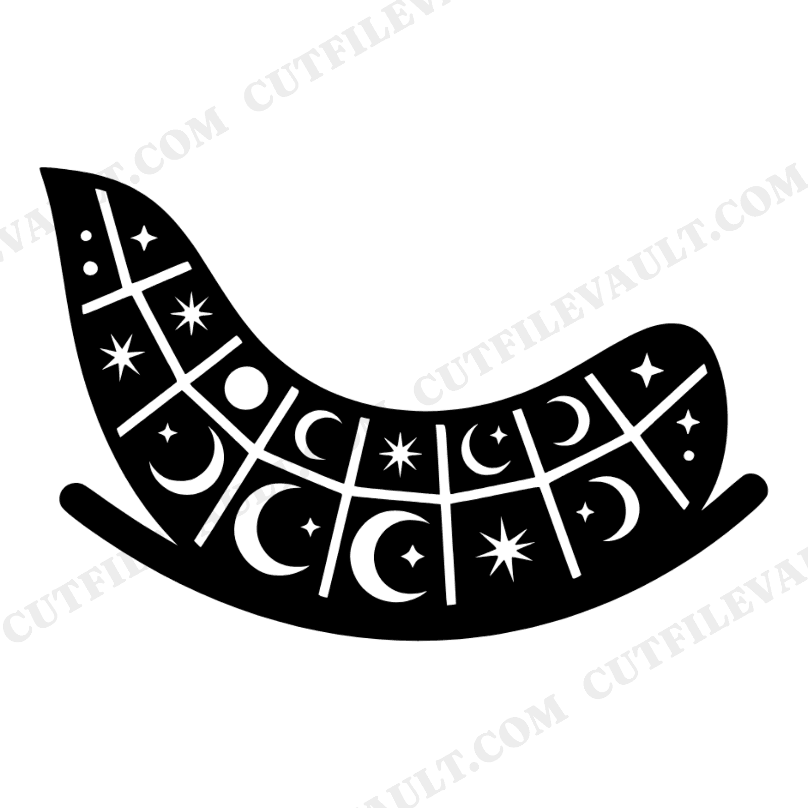 Celestial Rocking Chair Runner SVG PNG Stained Glass Crescent Moon Stars Grandparents Day Cut File, view 1