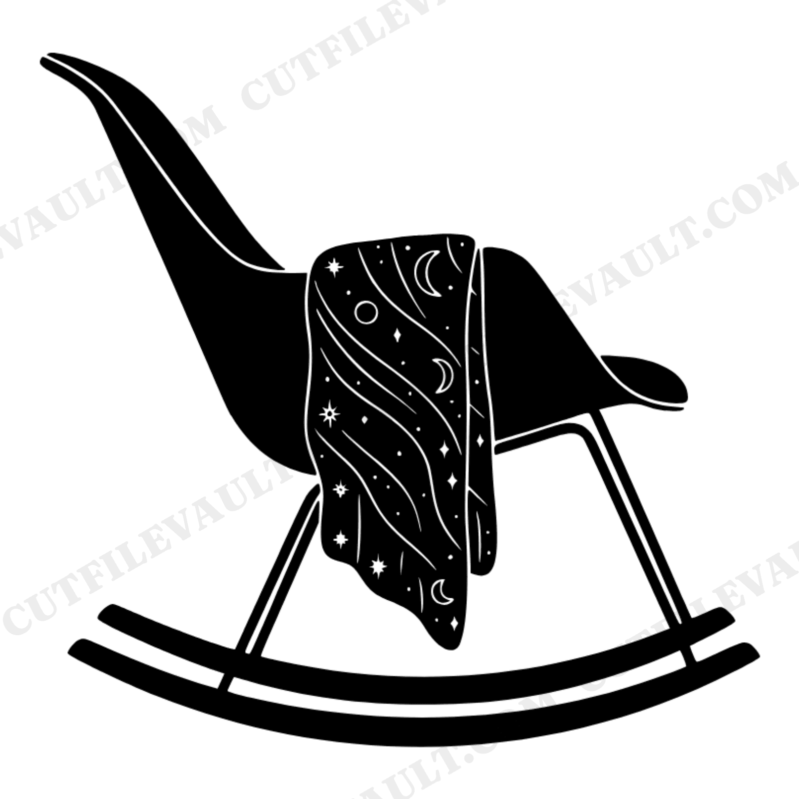 Celestial Rocking Chair SVG PNG, Knitted Blanket Silhouette, Mystical Mother's Day Cut File, view 1