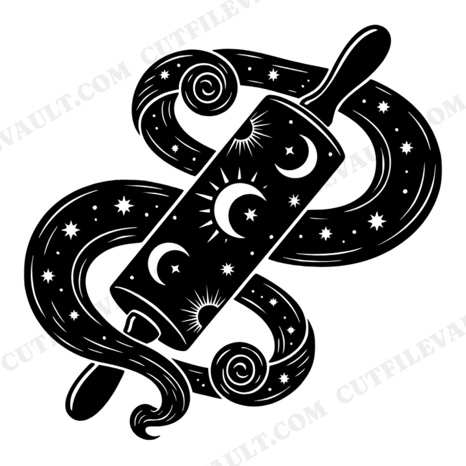 Celestial Rolling Pin SVG PNG, Art Deco Moon Phases Stars Baker Donut Day Cut File Design, view 1