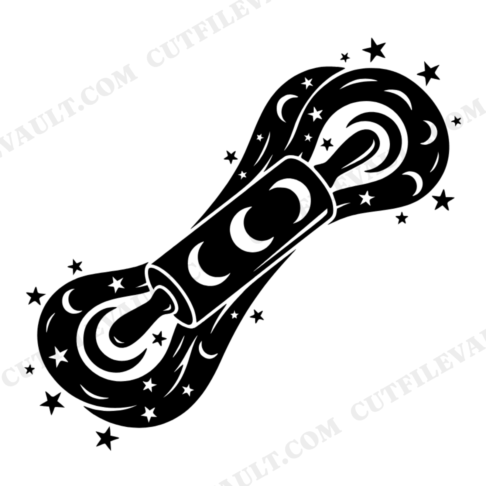 Celestial Rolling Pin SVG PNG, Mystical Baker Dough Ribbons, Moon Stars Kitchen Magic Cut File, view 1
