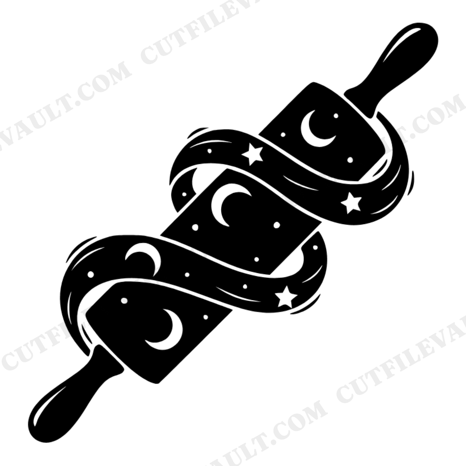 Celestial Rolling Pin SVG PNG, Mystical Baking Cut File, Moon Stars Kitchen Magic Design, view 1