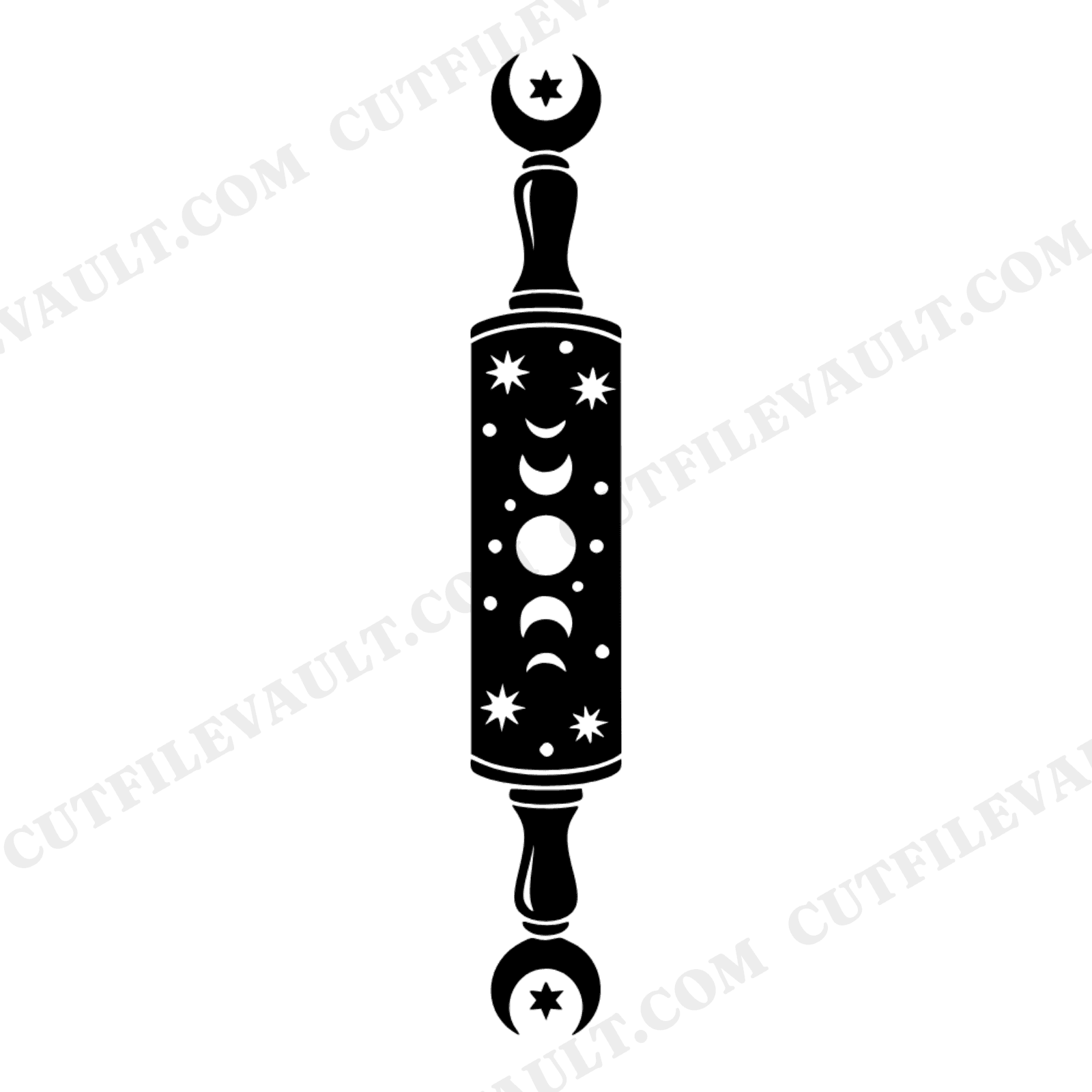 Celestial Rolling Pin Tower SVG PNG, Moon Finials Baker Cut File, Mystical Bakery Design, view 1