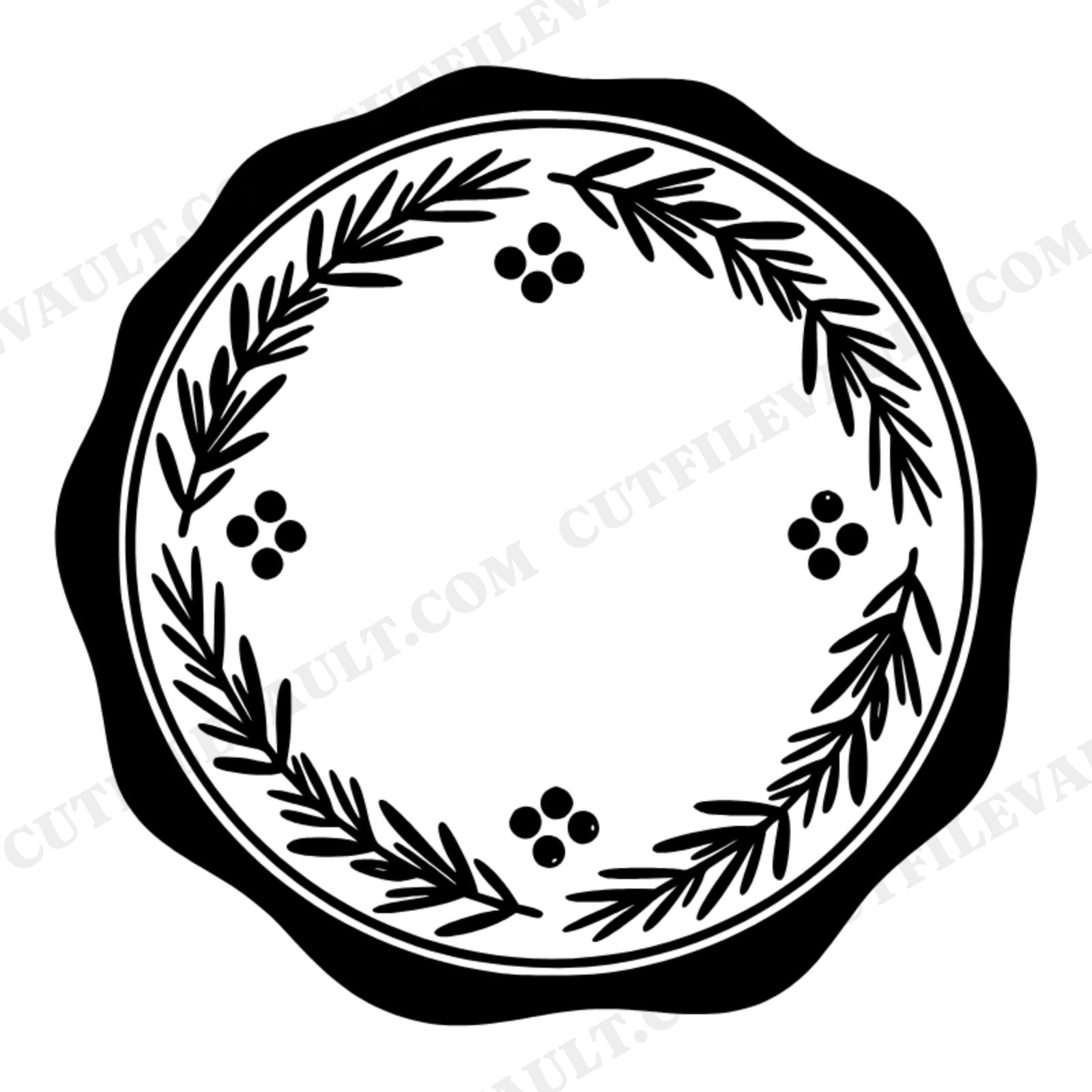 Celestial Rosemary Wax Seal SVG PNG, Mystical Botanical Wreath with Berry Compass Cut File, view 1