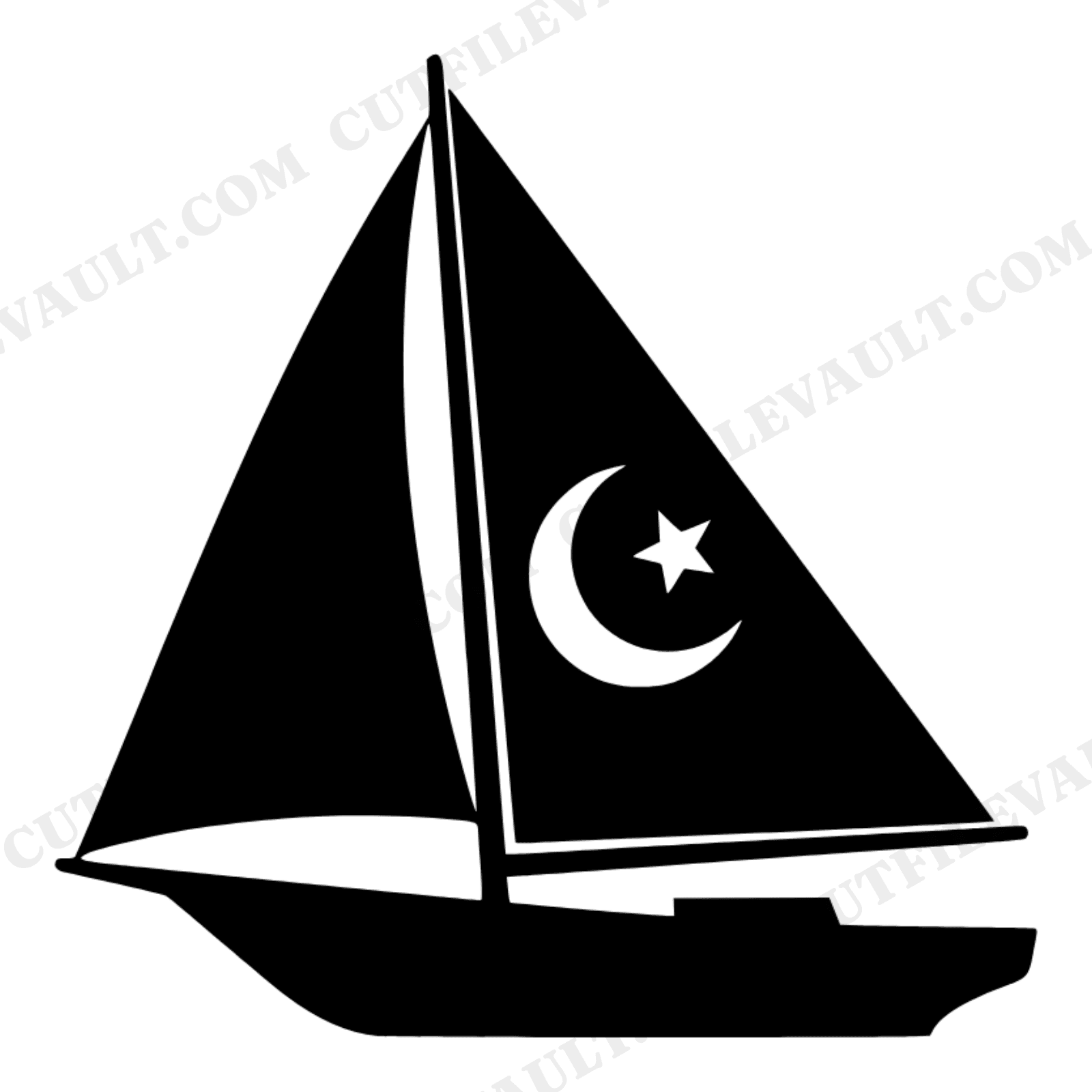 Celestial Sailboat SVG PNG, Mystical Moon Stars Nautical Cut File, Father's Day Sailing Design, view 1