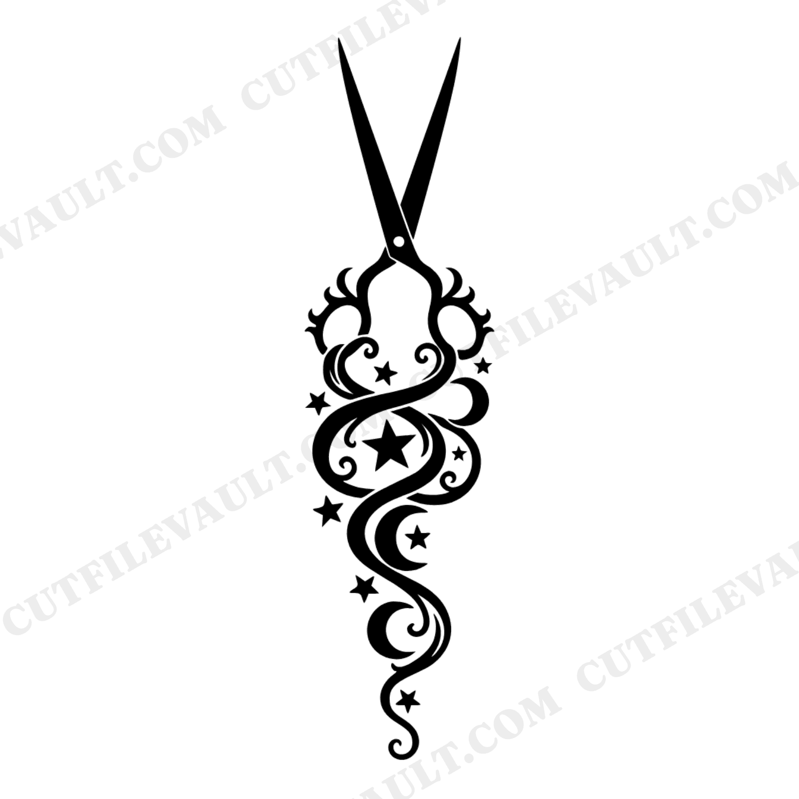 Celestial Scissors V Formation SVG PNG, Art Nouveau Ribbons, Mystical Back to School Cut File, view 1