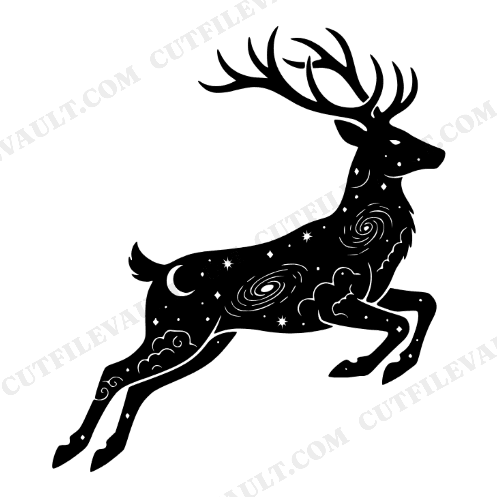 Celestial Stag Leap SVG PNG, Autumn Equinox Silhouette, Mystical Deer Cut File, Fall Forest Cricut, view 1