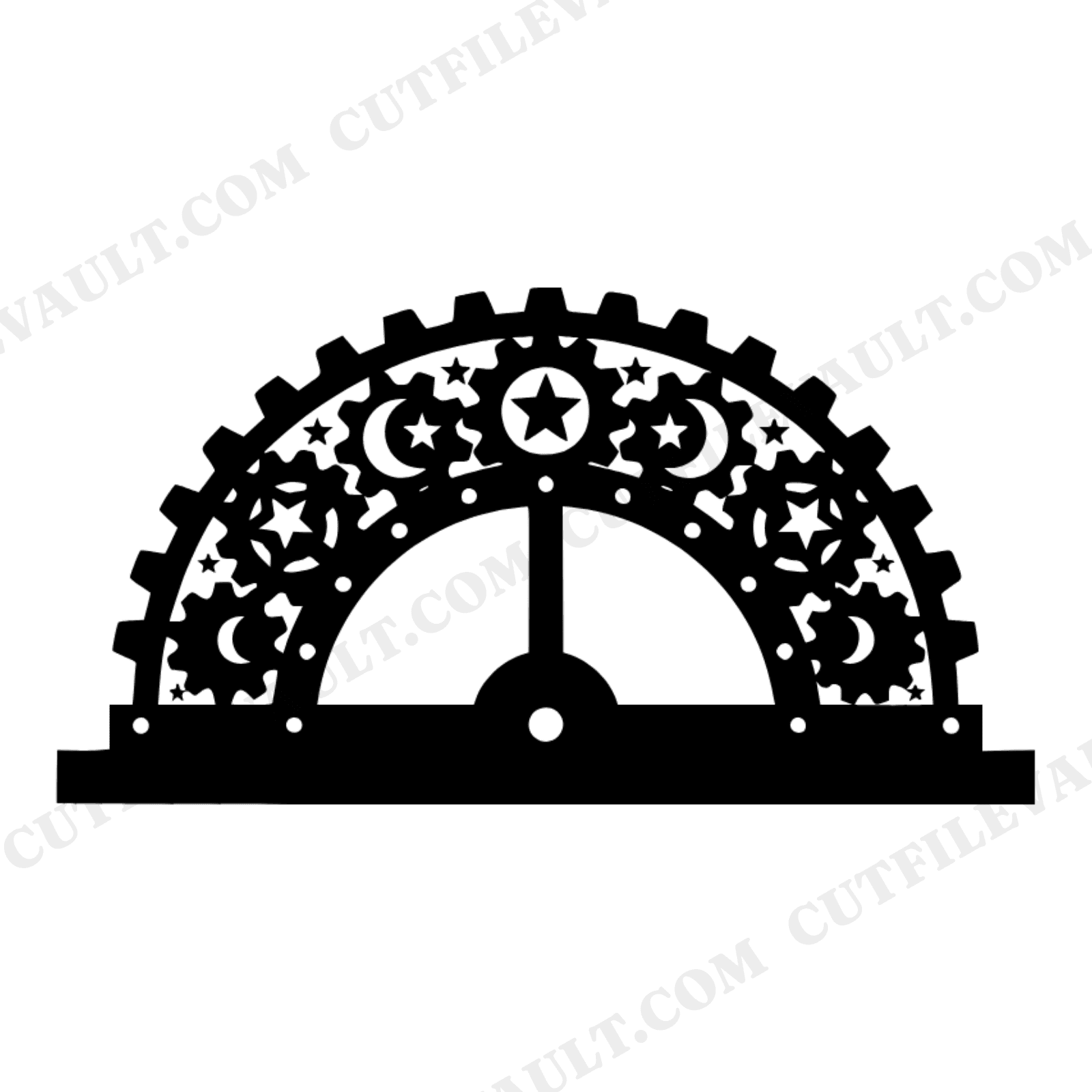 Celestial Steampunk Protractor SVG PNG, Moon Phase Gears Cut File, Mystical Math Tool Design, view 1
