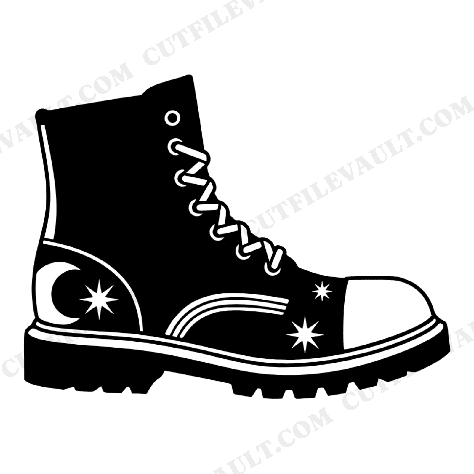Celestial Steel Toe Work Boot SVG PNG, Mystical Lightning Lace Boot Silhouette Cut File, view 1