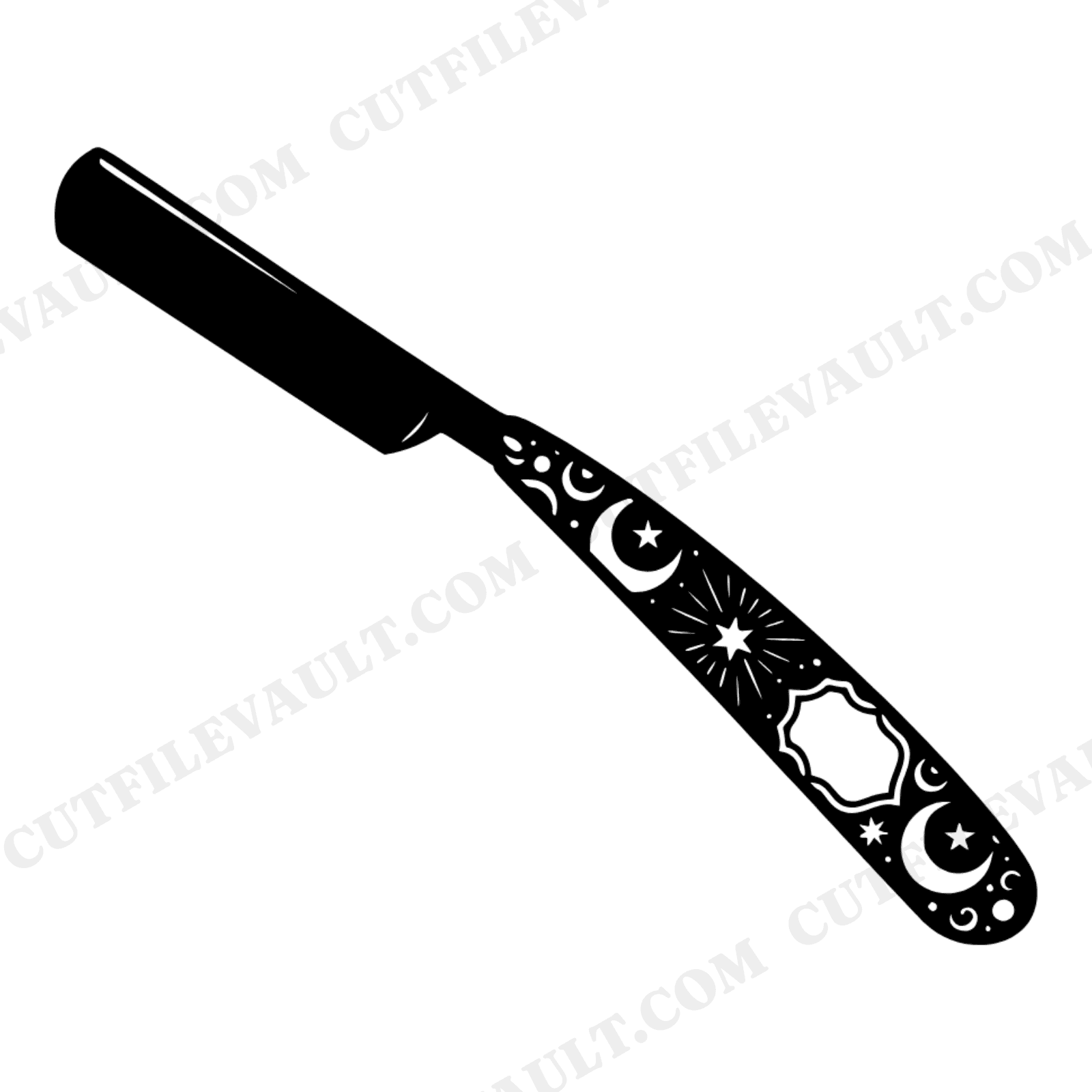 Celestial Straight Razor SVG PNG, Mystical Moon Stars Barber Cut File, Vintage Shaving Design, view 1
