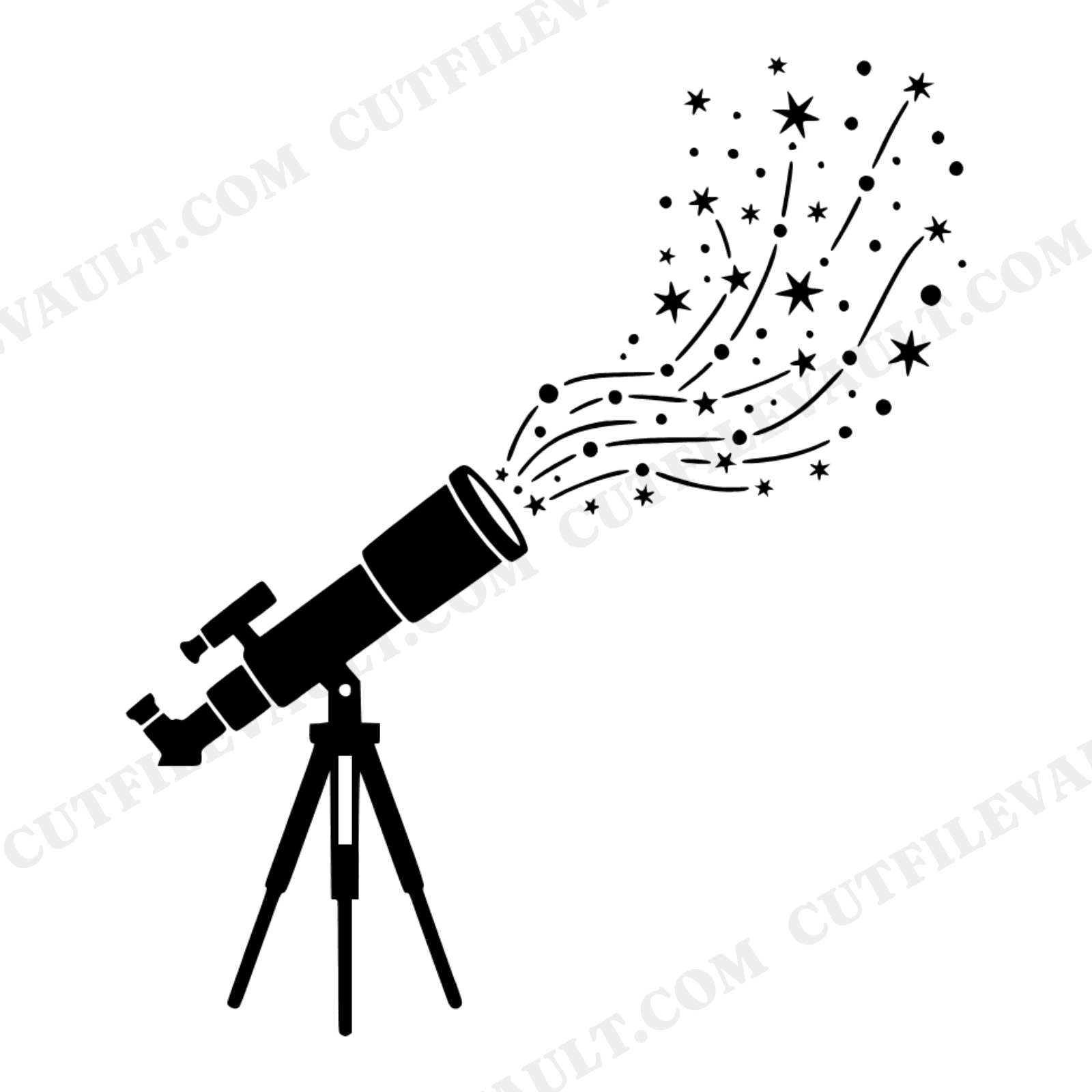 Celestial Telescope SVG PNG, Vintage Constellation Spray Cut File, Mid-Century Astronomy Clipart, view 1