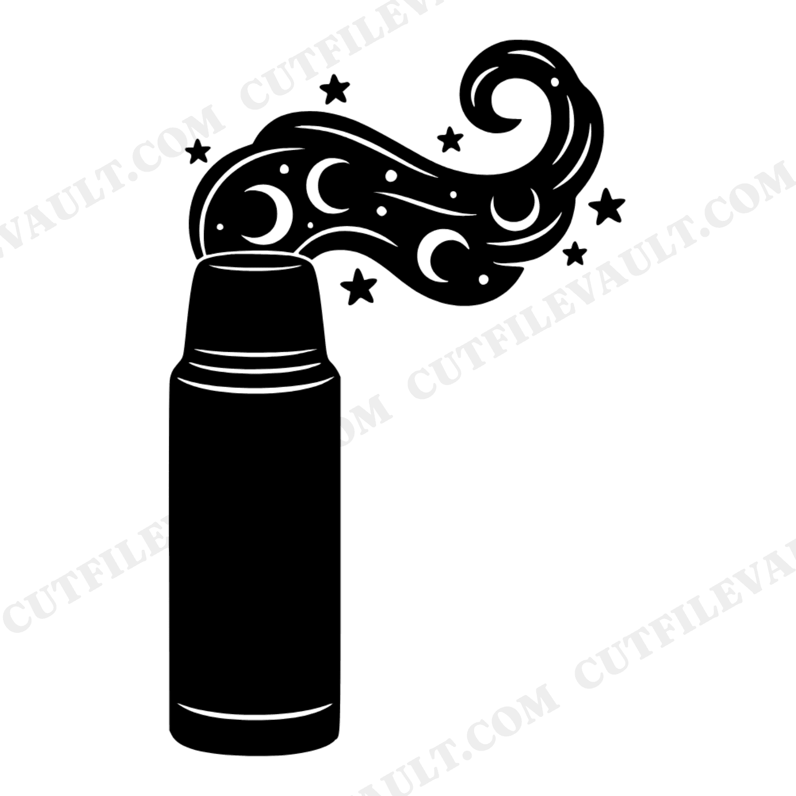 Celestial Thermos SVG PNG, Mystical Steam Swirls Moon Phases Stars, Lunchbox Decal Cut File, view 1
