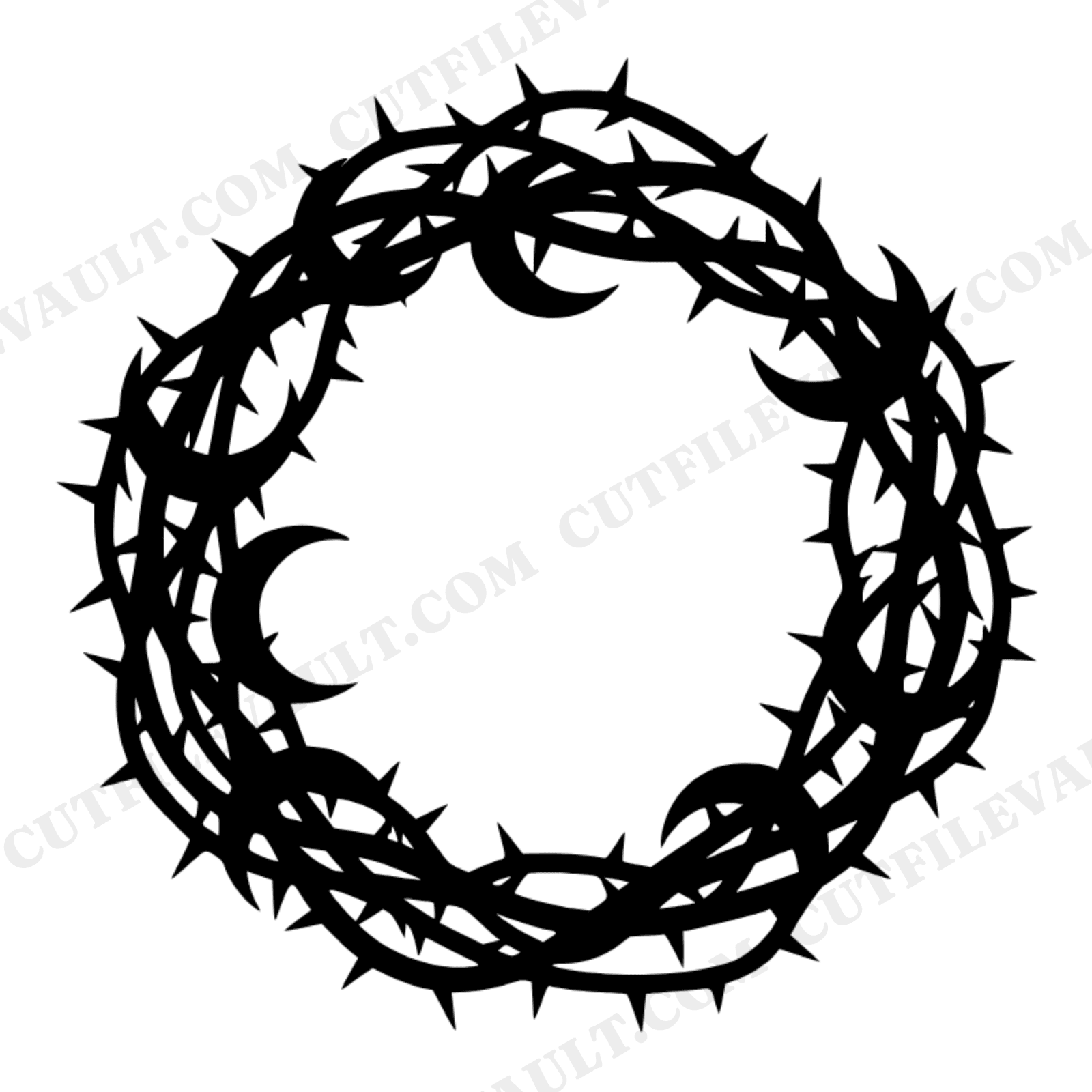 Celestial Thorned Vine Wreath SVG PNG, Crescent Moon Wreath Cut File, Halloween Mystical Decor, view 1