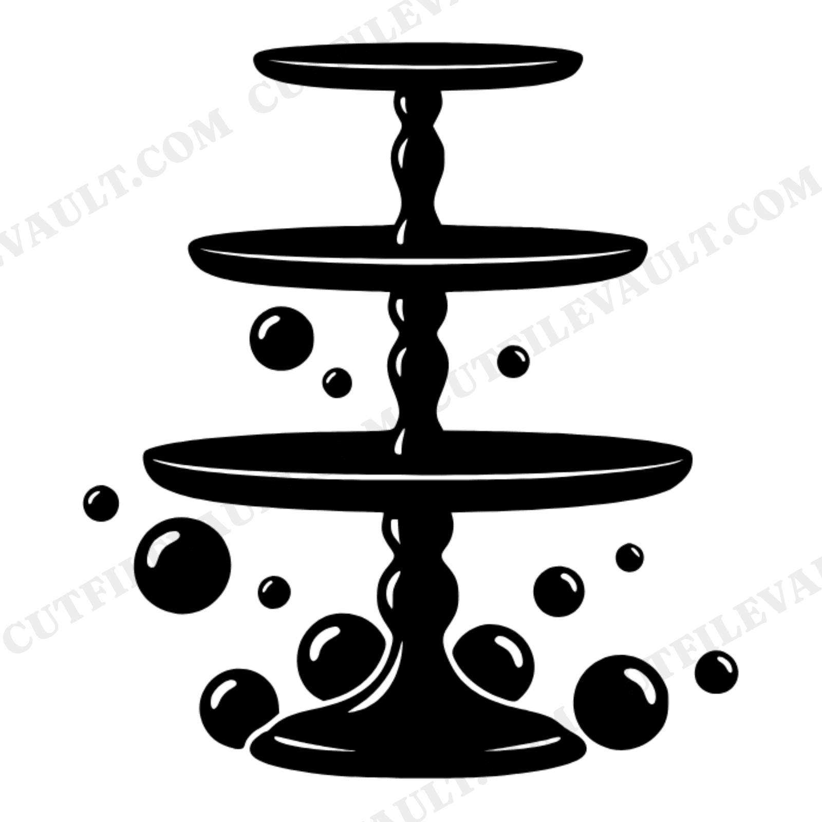 Celestial Three Tier Cake Stand SVG PNG, Y2K Chrome Bubbles, Thanksgiving Dessert Display Cut File, view 1