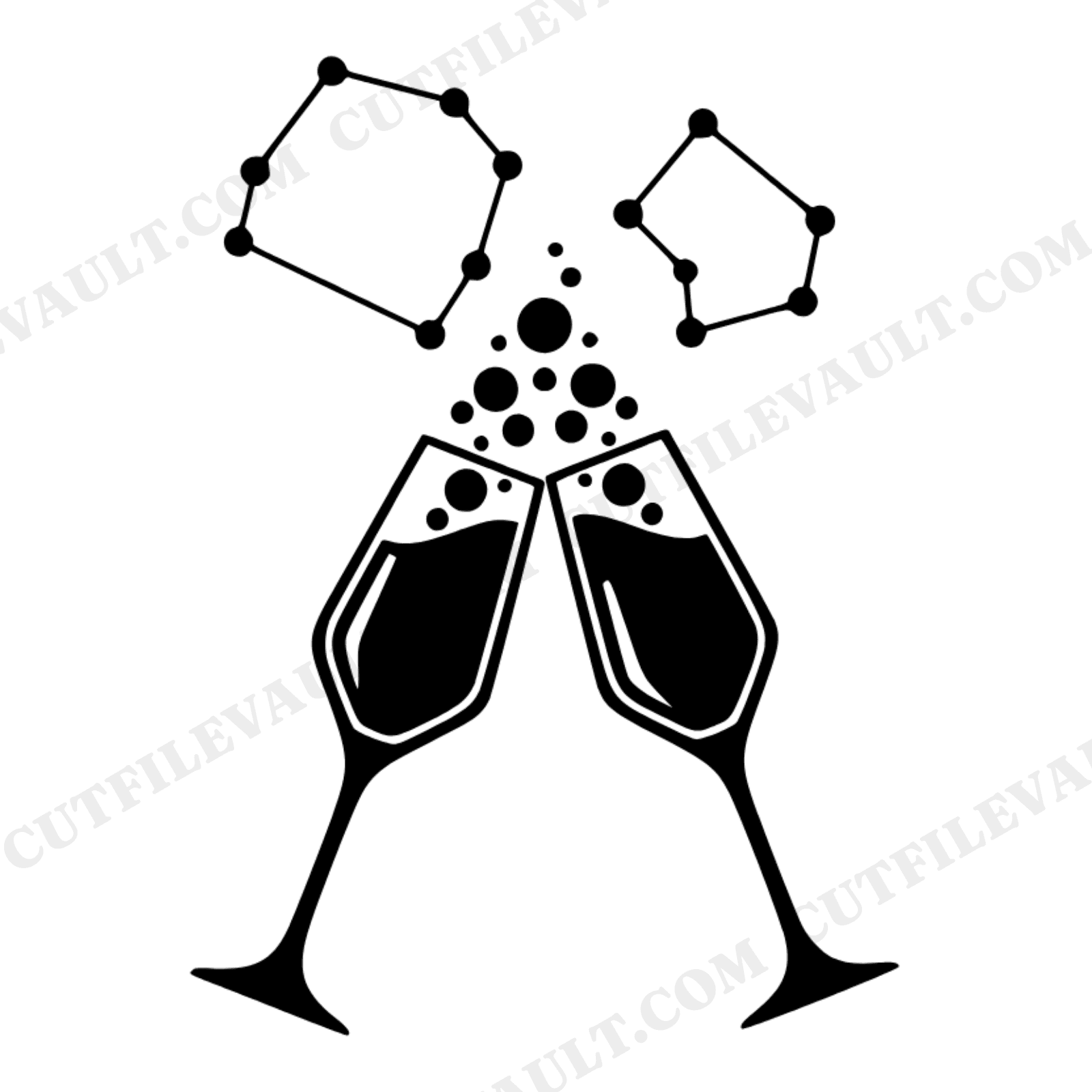 Celestial Toast Champagne Flutes SVG PNG, Star Constellation Wedding Cut File, Bridal Shower Decor, view 1