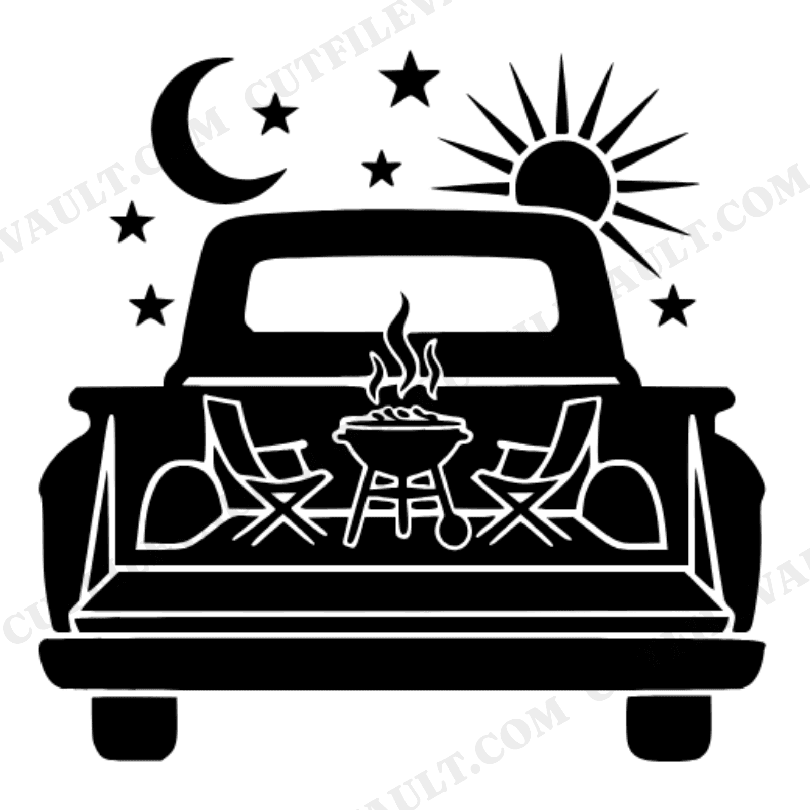 Celestial Truck Tailgate SVG PNG, Mystical Cookout Scene, Moon Stars Sun Cut File, Hot Dog Day, view 1