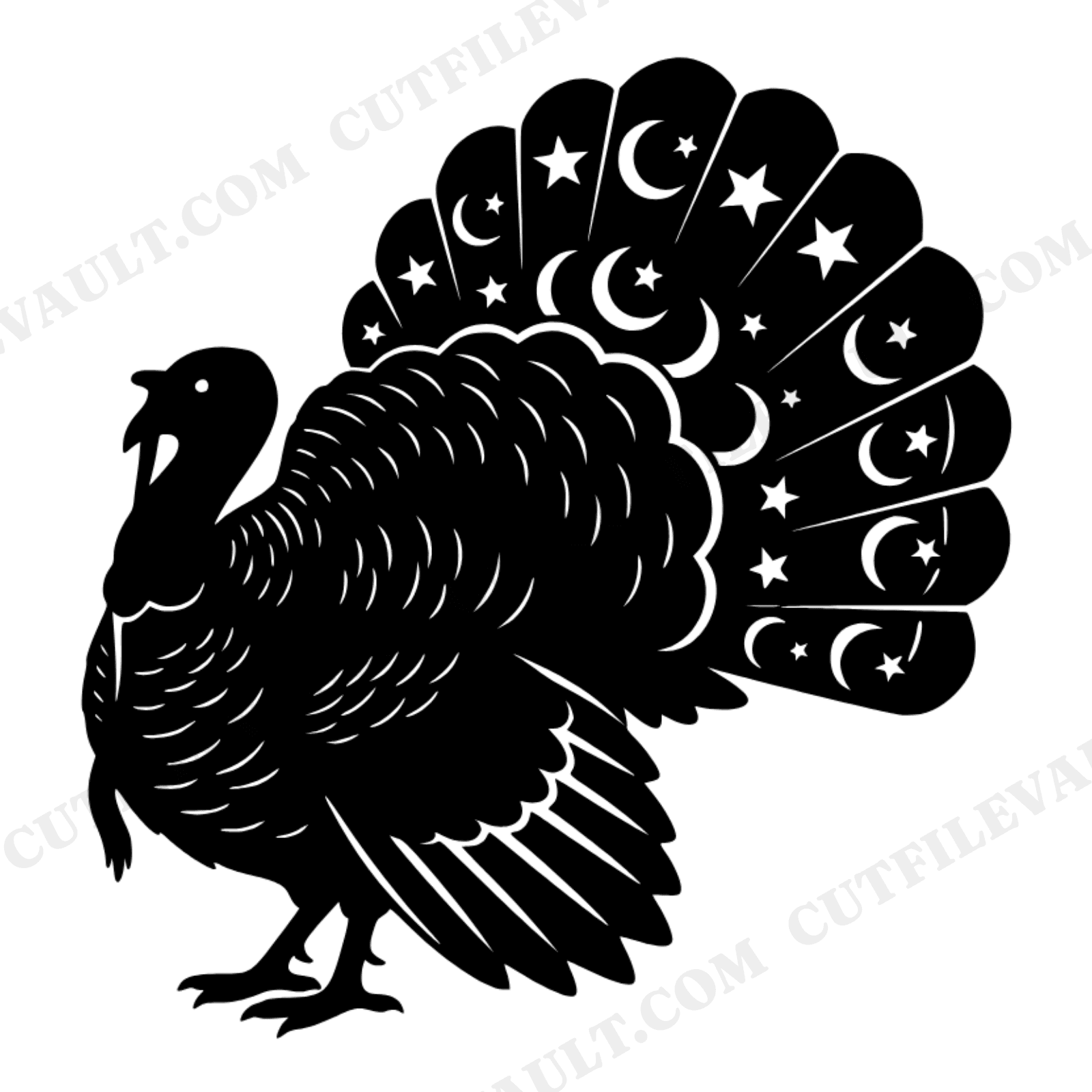 Celestial Turkey SVG PNG, Moon and Stars Thanksgiving Silhouette Cut File for Cricut, view 1