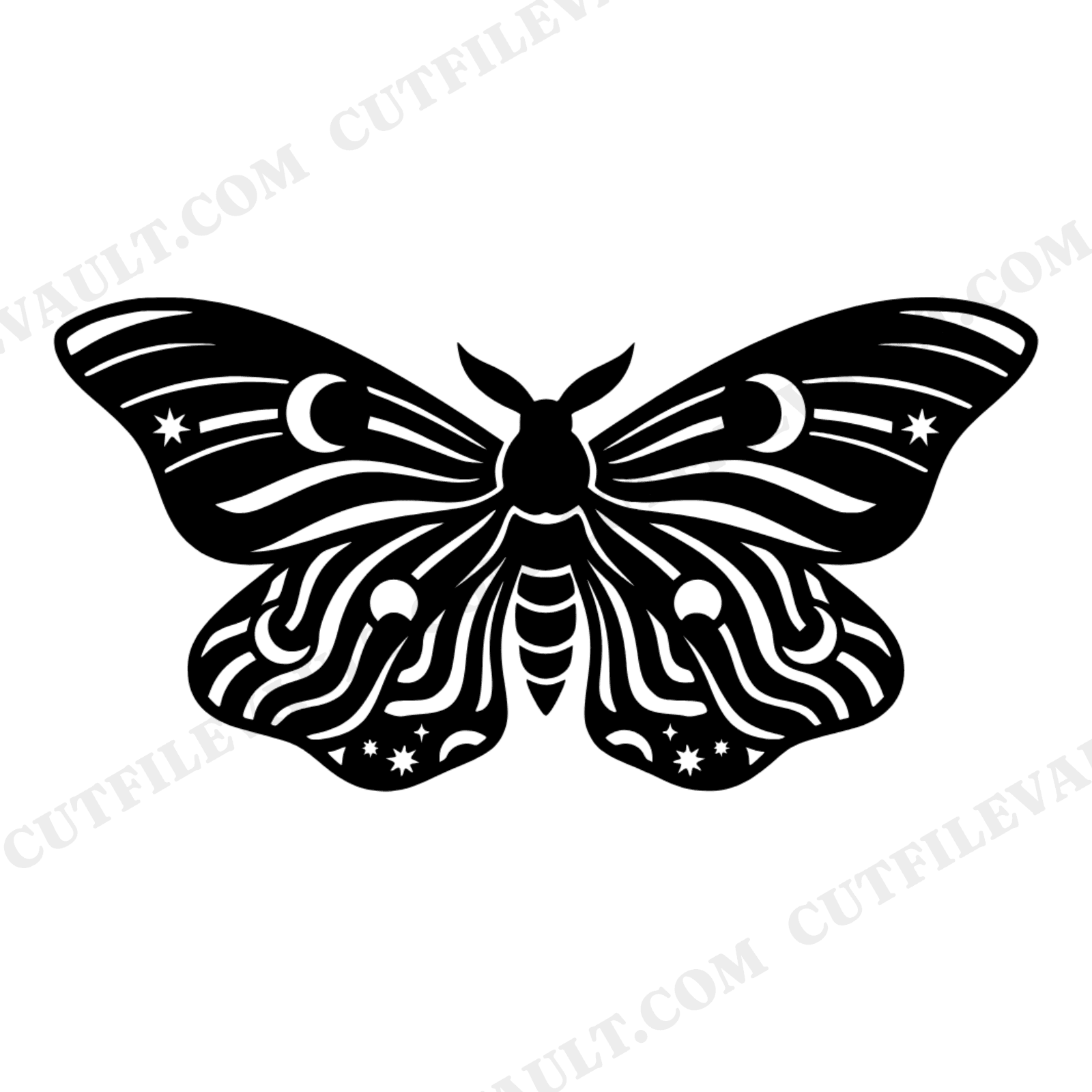 Celestial Virgo Moth SVG PNG, Retro 70s Mystical Butterfly Specimen Silhouette Cut File Design, view 1