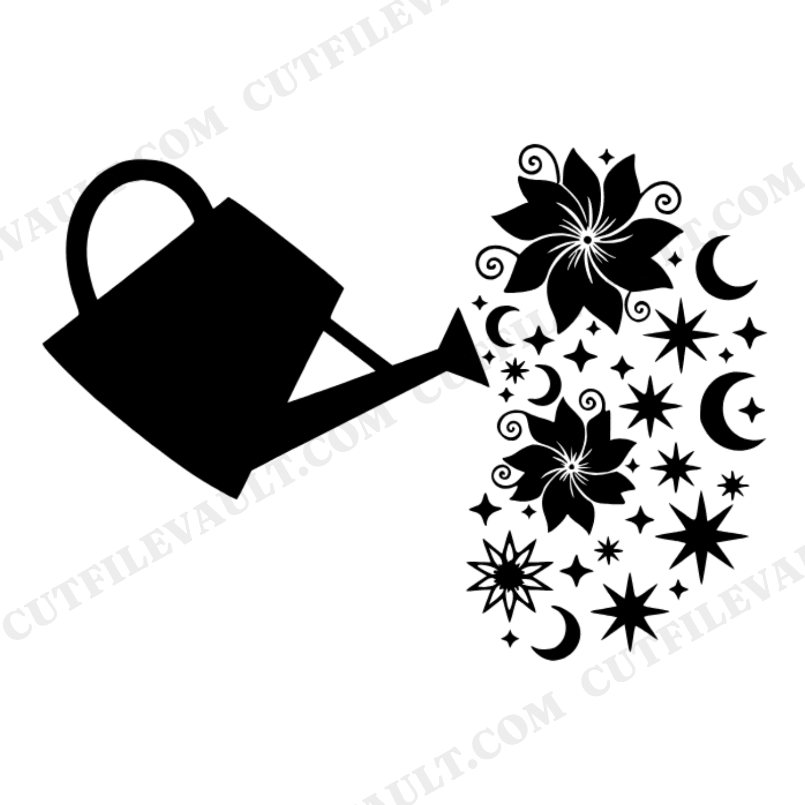 Celestial Watering Can SVG PNG, Mystical Moon Stars Flowers, Mothers Day Cut File, Cosmic Nurture Design, view 1