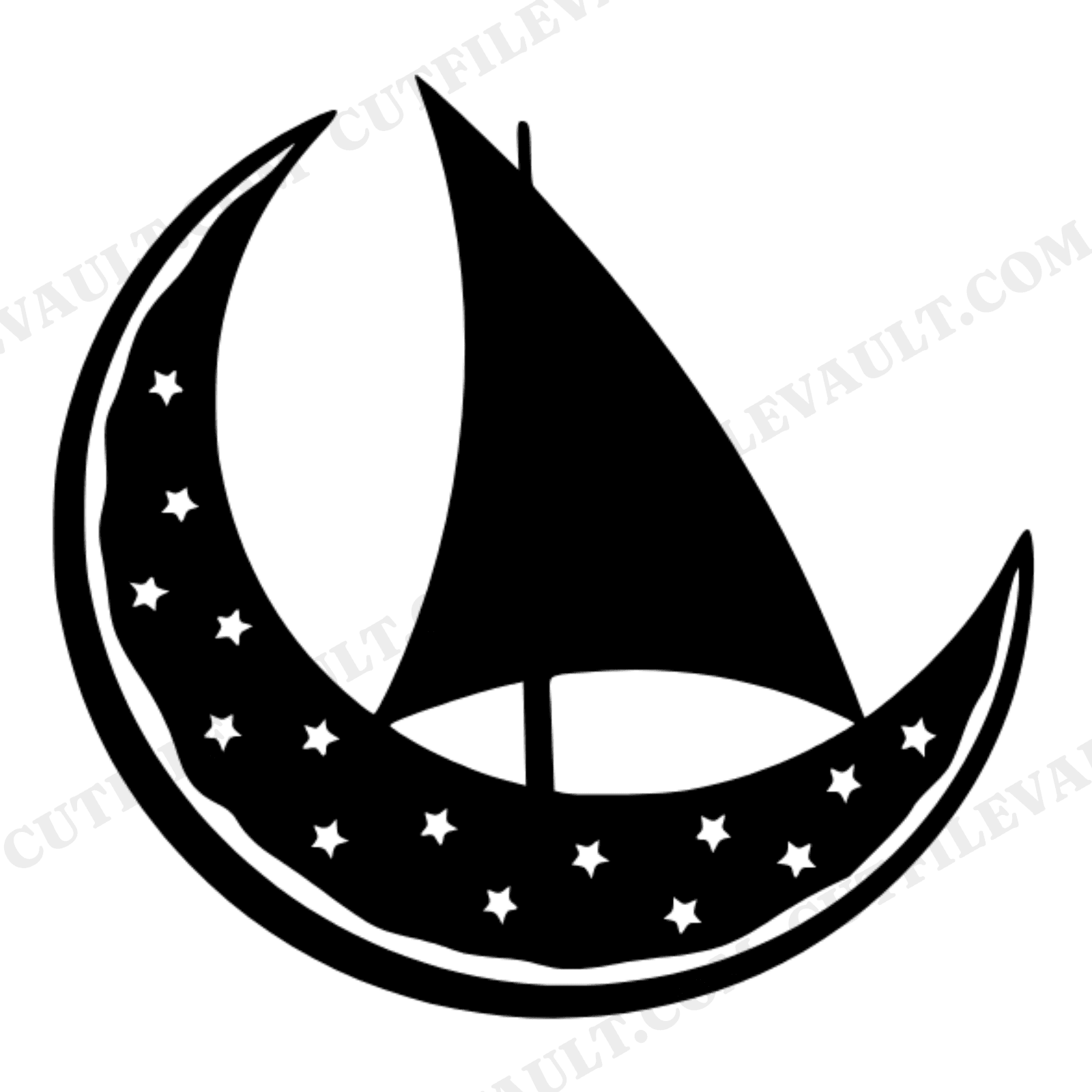 Celestial Watermelon Moon Boat SVG PNG, Mystical Crescent Watermelon Rind Sail Boat Cut File, view 1