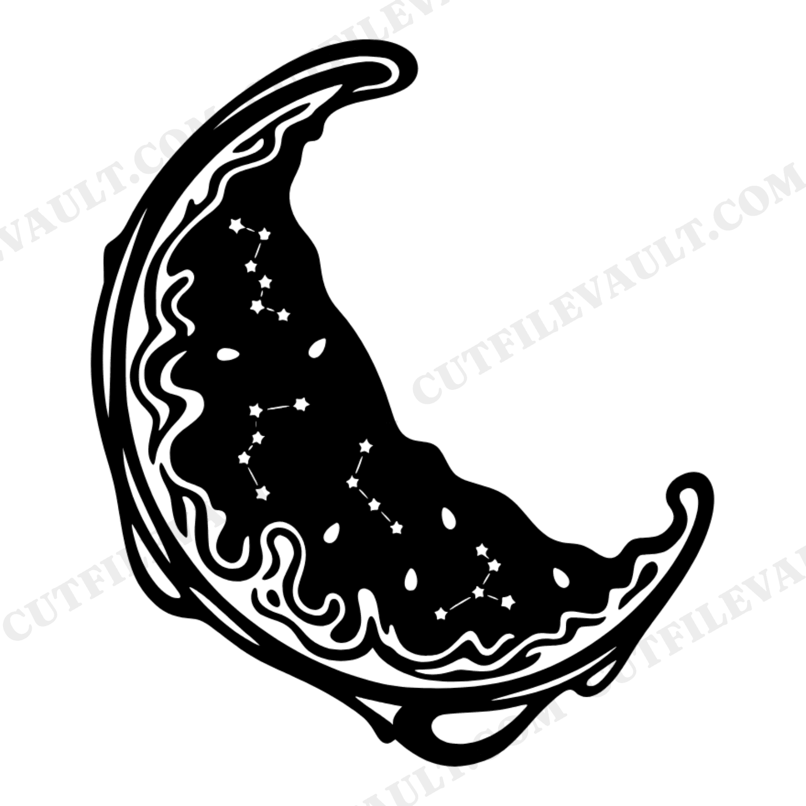 Celestial Watermelon Moon SVG PNG, Crescent Moon Constellation Cut File, Summer Celestial Watermelon, view 1