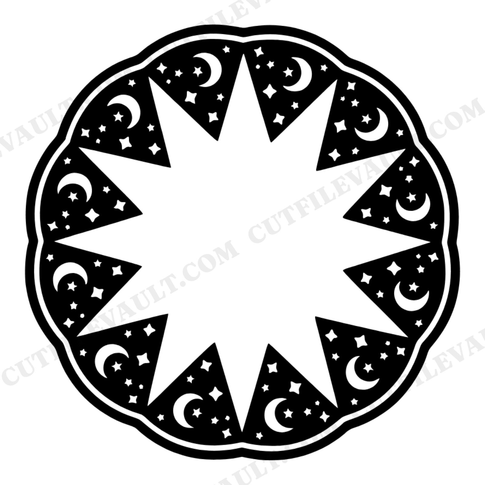 Celestial Watermelon Wreath SVG PNG, Moon and Stars Mystical Wreath Cut File, Boho Summer Clipart, view 1