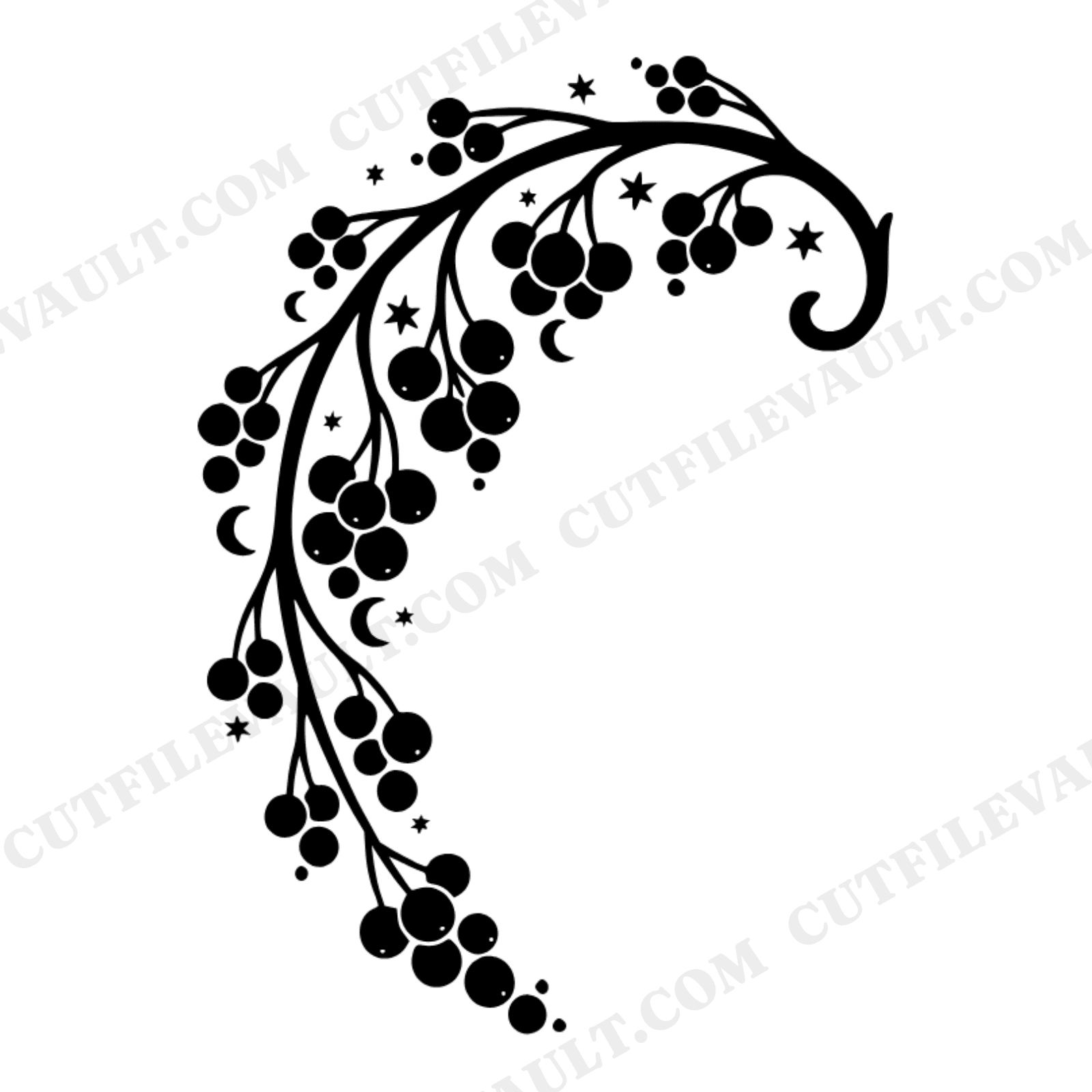 Celestial Winterberry Branch SVG PNG, Art Nouveau Christmas Botanical Cut File, Mystical Holiday Decor, view 1