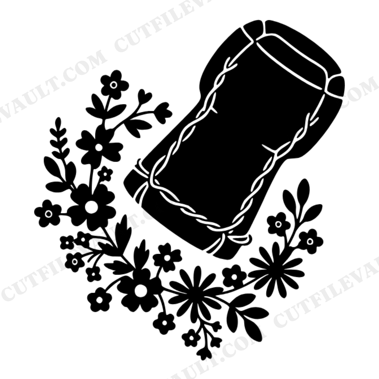 Champagne Cork Popping SVG PNG, Floral New Year's Eve Celebration Cut File, Cottagecore Party Decor, view 1
