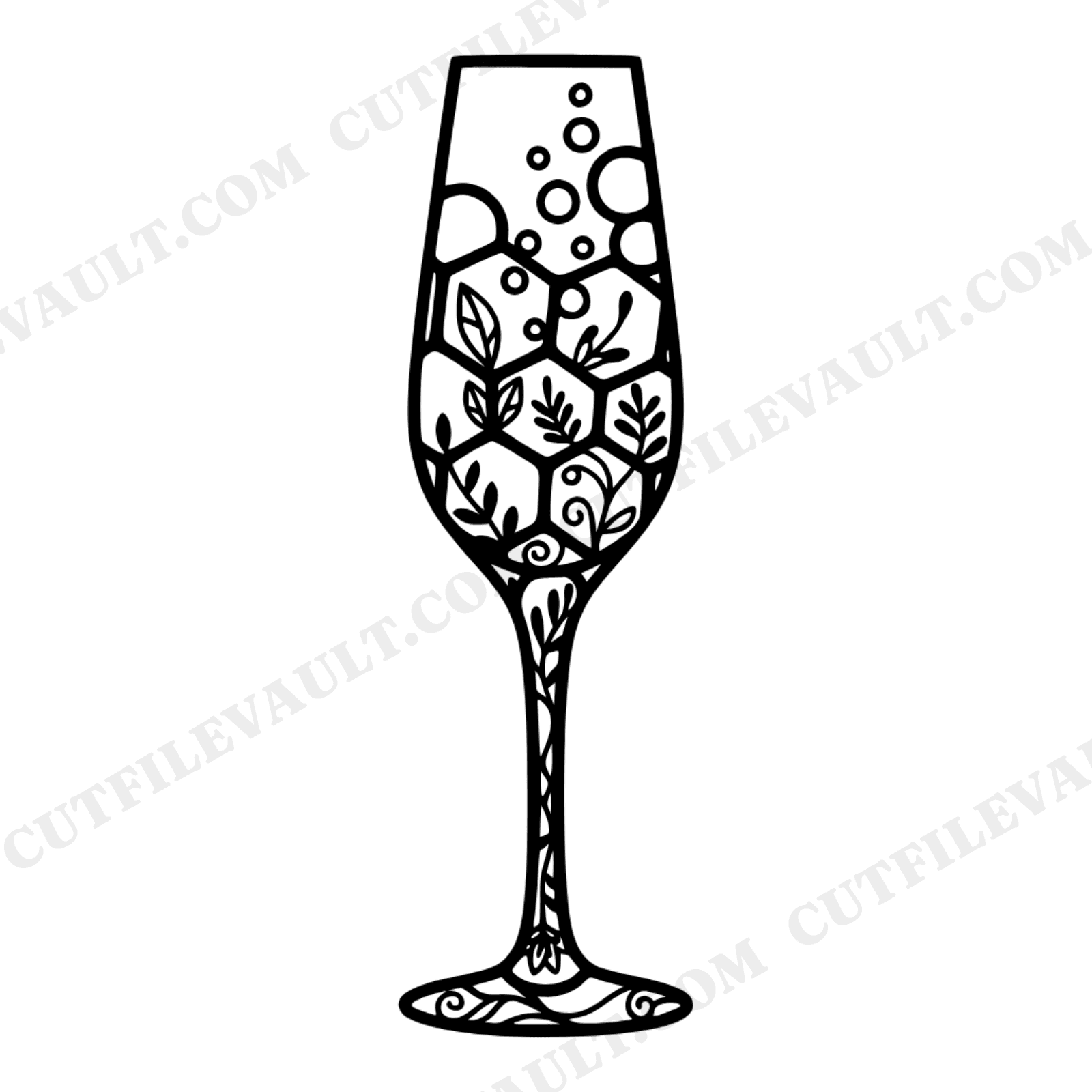 Champagne Flute SVG PNG, Geometric Bubble Mosaic Cut File, Wedding Glass Stained Glass Design, view 1