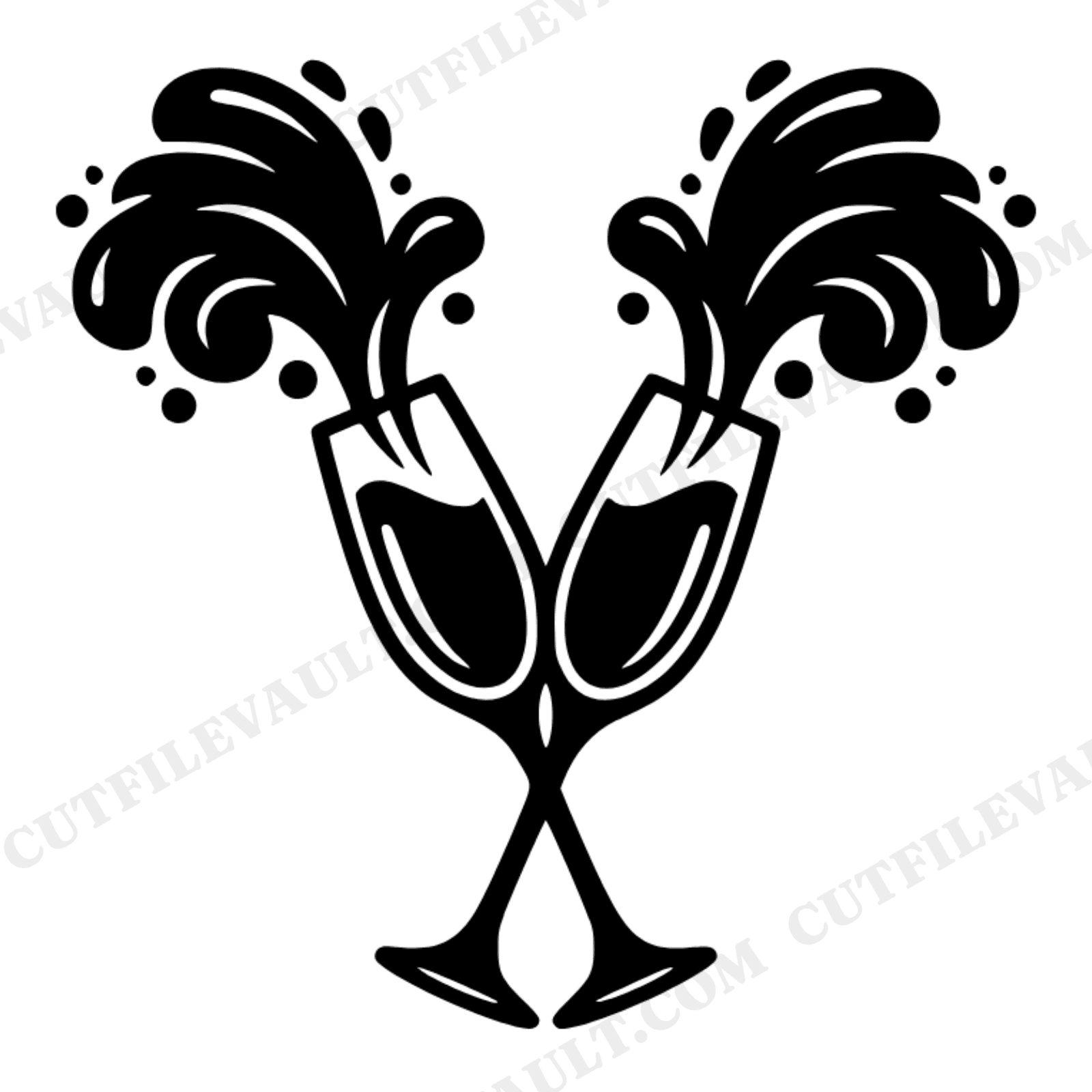 Champagne Flutes SVG PNG Wedding Toast Retro 70s Wave Crossed Glasses Bubbles Cut File Design, view 1