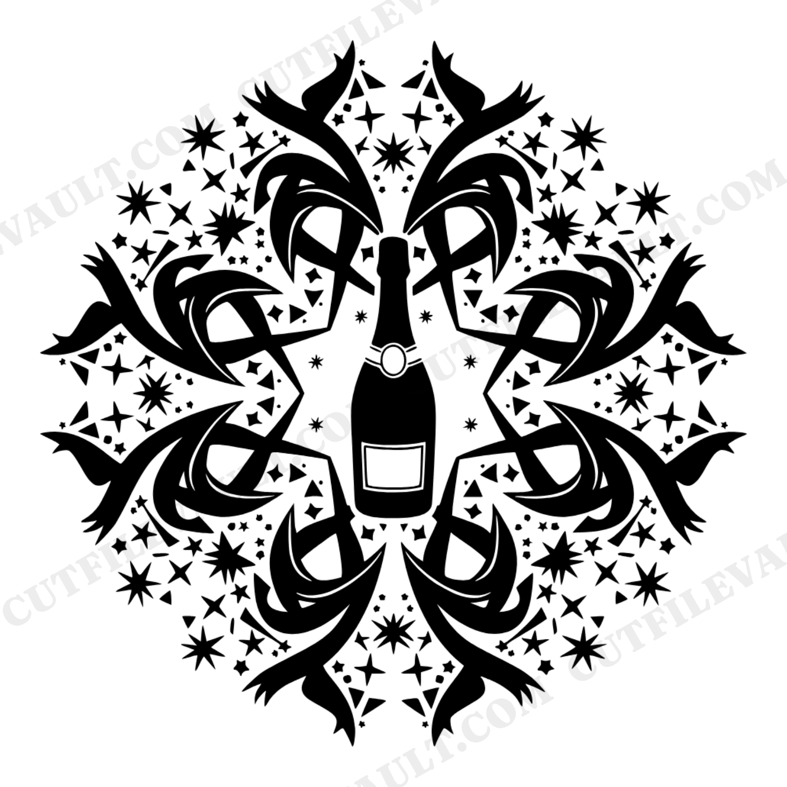 Champagne Mandala SVG PNG, Celebration Radial Burst Design, Wedding New Year Confetti Cut File, view 1