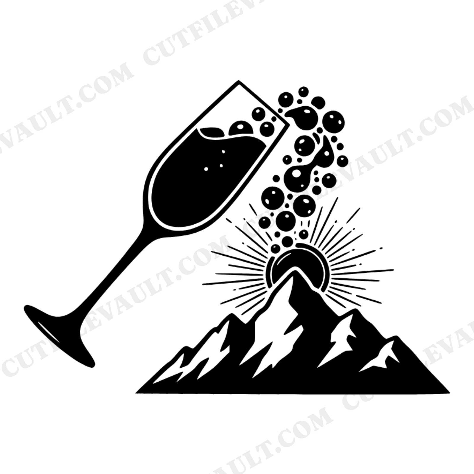 Champagne Toast Boho Mountain SVG PNG, Wedding Silhouette Cut File, Bridal Shower Decor Design, view 1